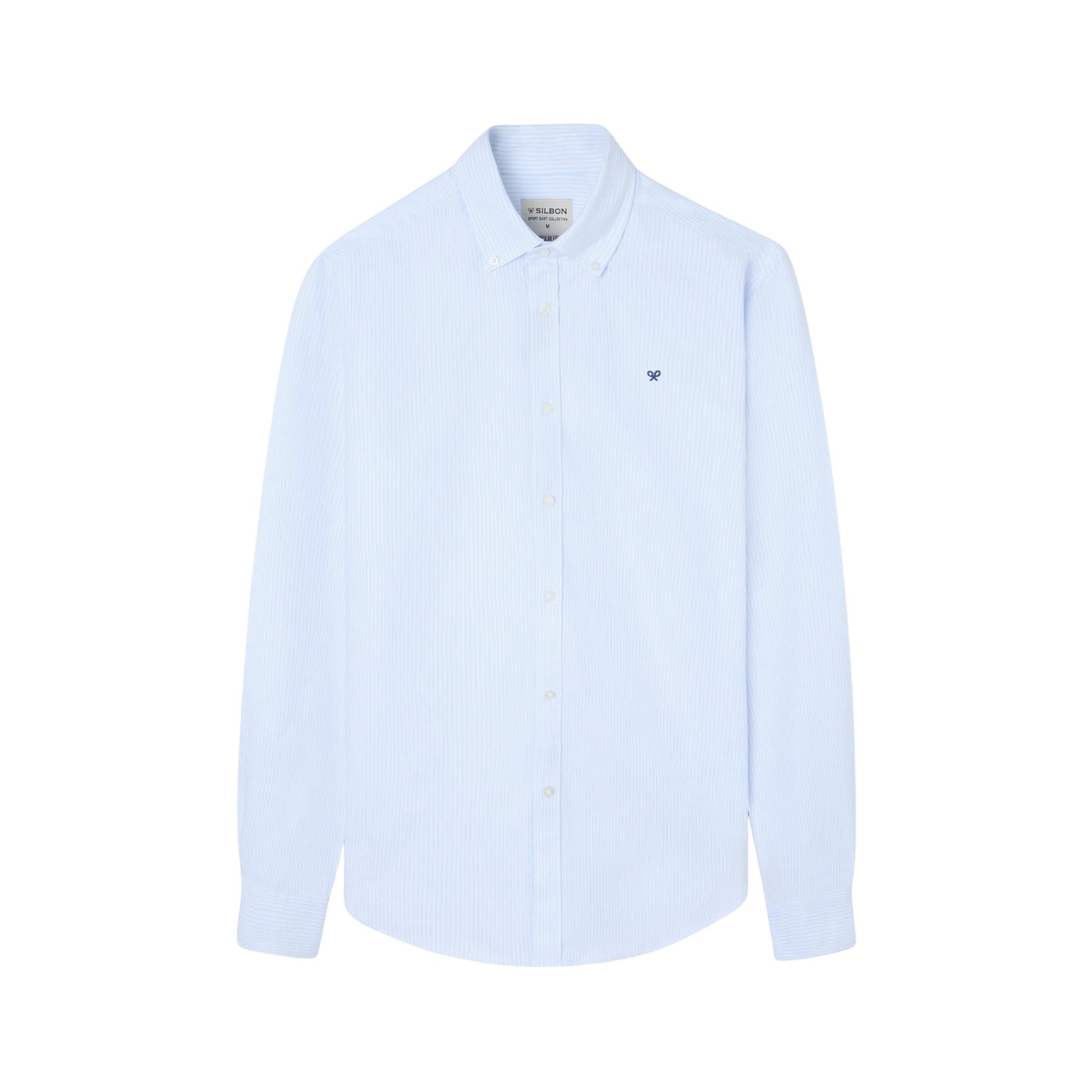 8447340157957 - Klassische gestreifte Oxford-Hemd mit langen Ärmeln Silbon