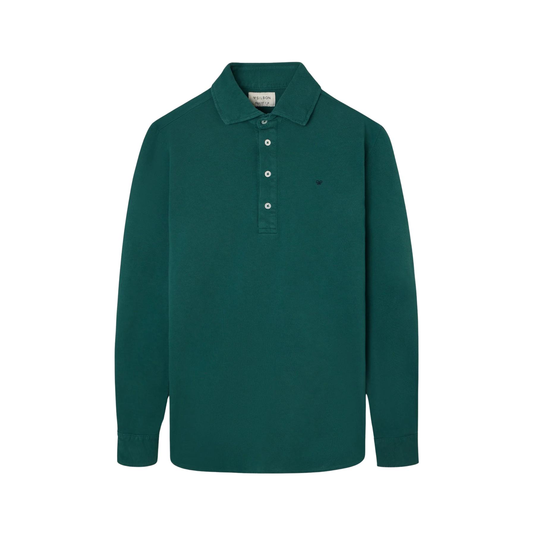 8447340234931 - Einfarbiger Langarm-Polo aus Baumwolle Silbon