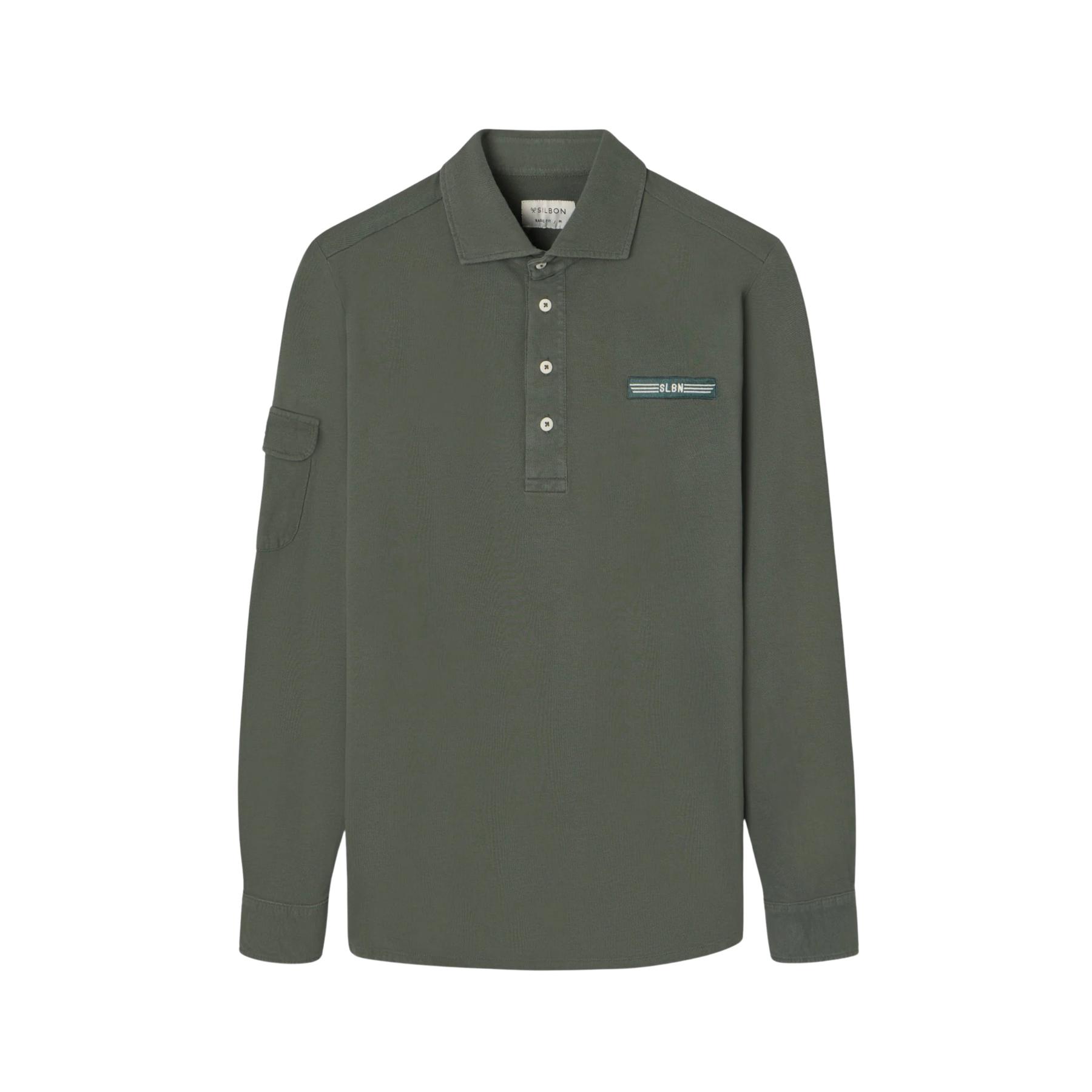 8447340235273 - Militärischer Langarm-Polo aus Baumwolle Silbon