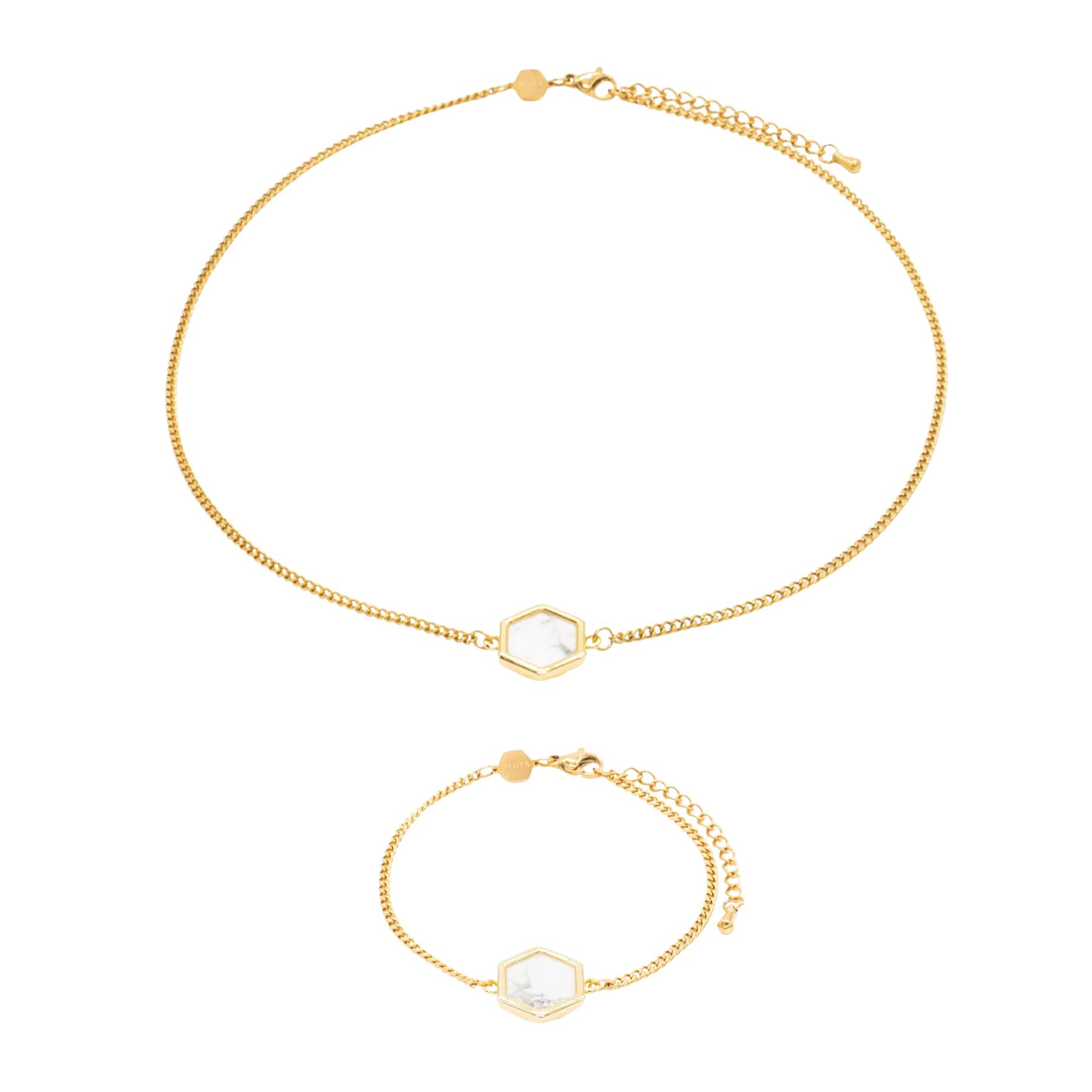 3760341192068 - Halskette und Armband aus Howlite für Frauen Hexalia