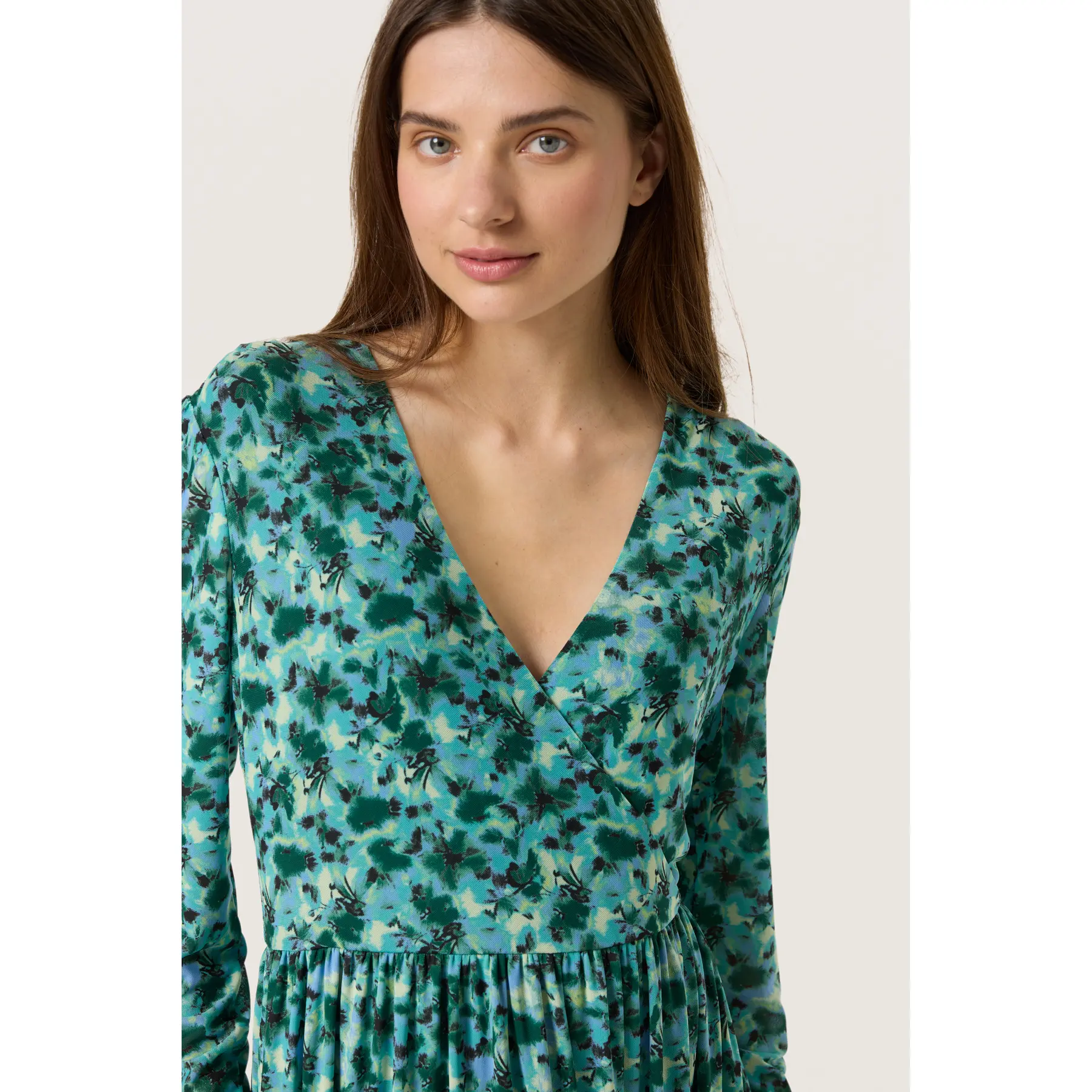 dress soaked in luxury Soaked in Luxury Slaldora V-Neck Mesh Long Sleeve Dress in Green Brushed Floral at Nordstrom, Size Medium
