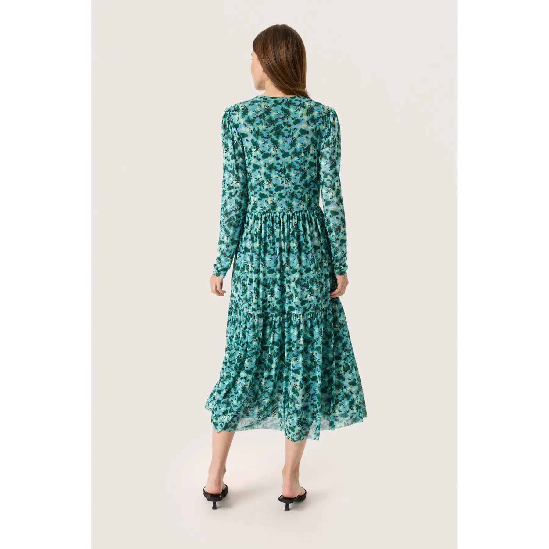 dress soaked in luxury Soaked in Luxury Slaldora V-Neck Mesh Long Sleeve Dress in Green Brushed Floral at Nordstrom, Size Medium