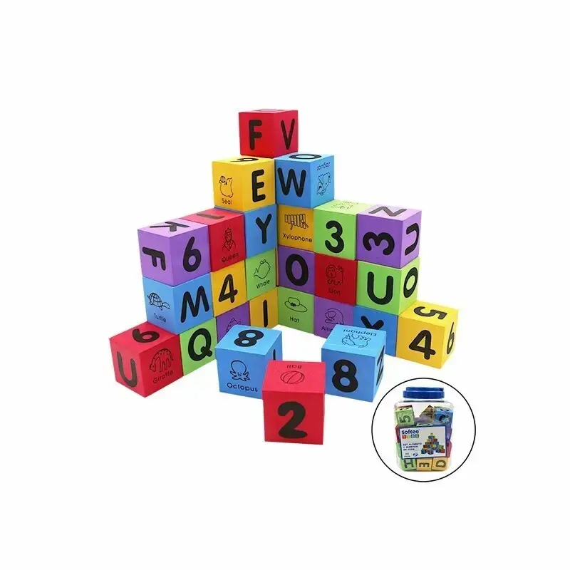 8435406806840 - Set mit 30 Würfeln (Alphabet und Zahlen) aus Schaumstoff Softee