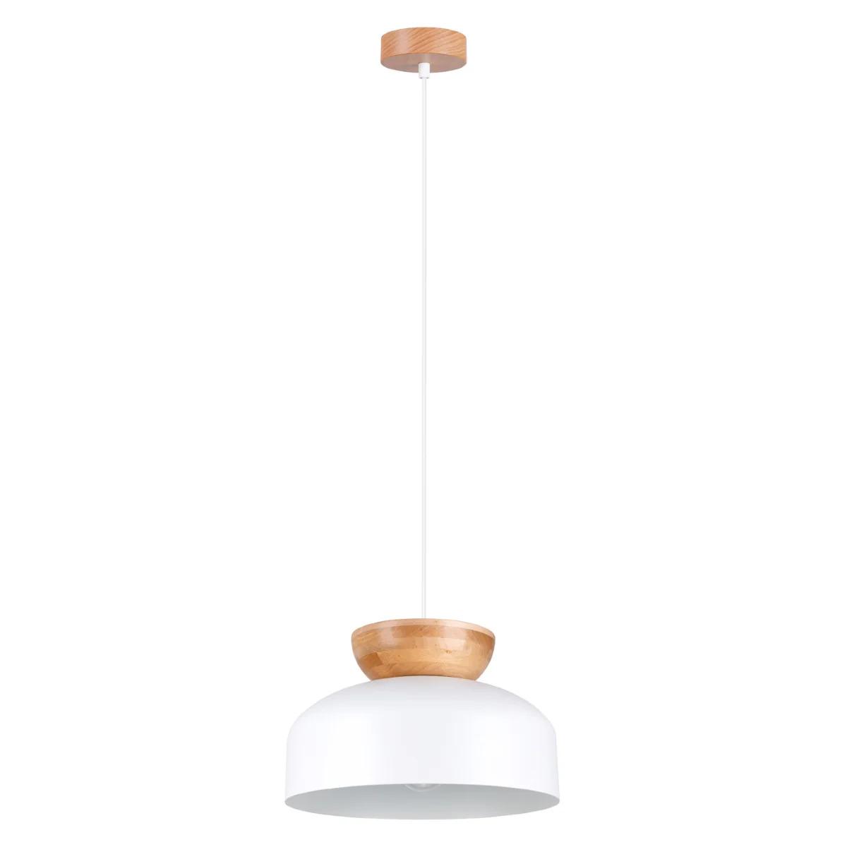 5903282773226 - SL1350 Hängeleuchte marion E27 1 x max15W led Stahl weiß Holz natural H130cm Ø295cm dimmbar - Sollux