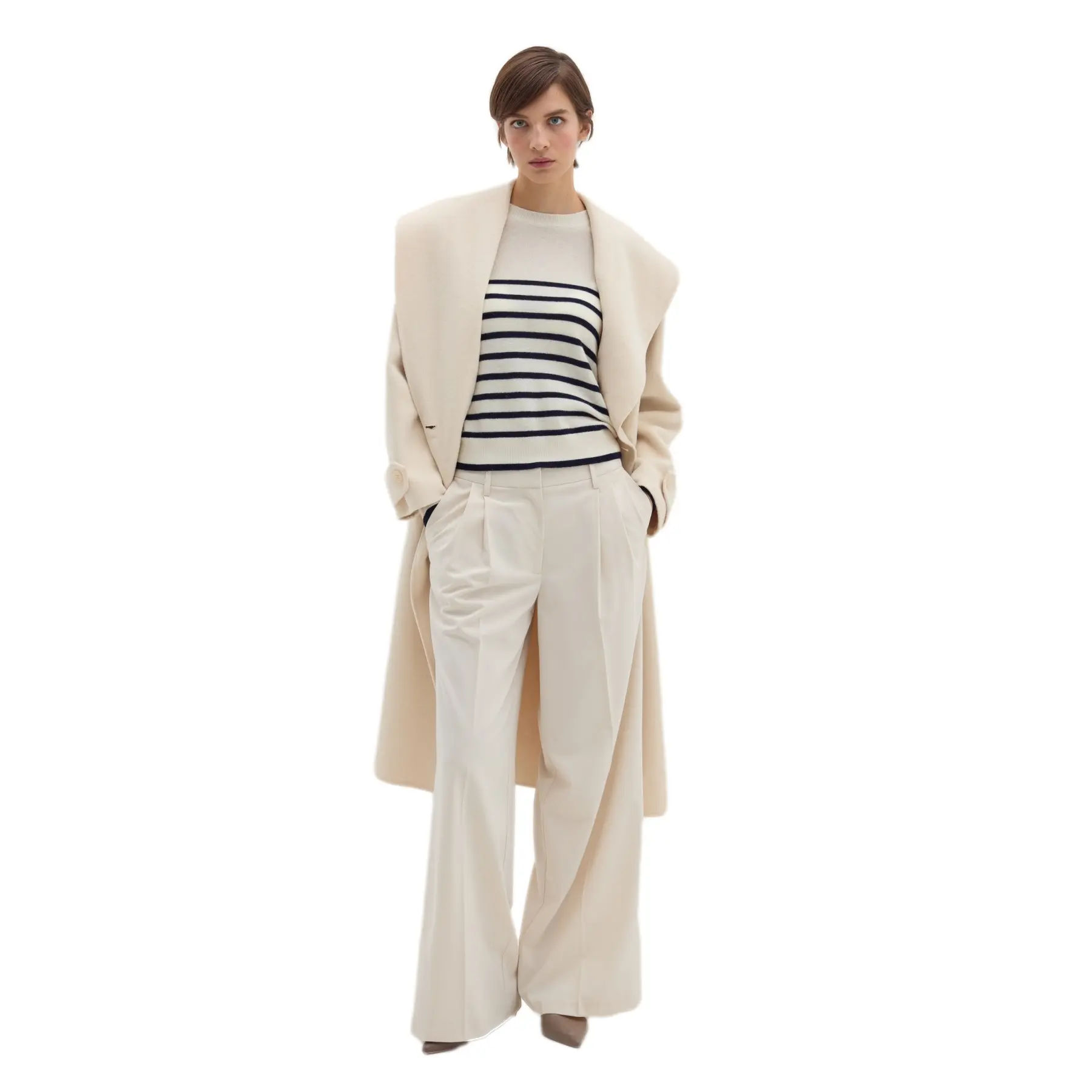 Stefanel Women's Bleu Striped Combed Wool Jumper