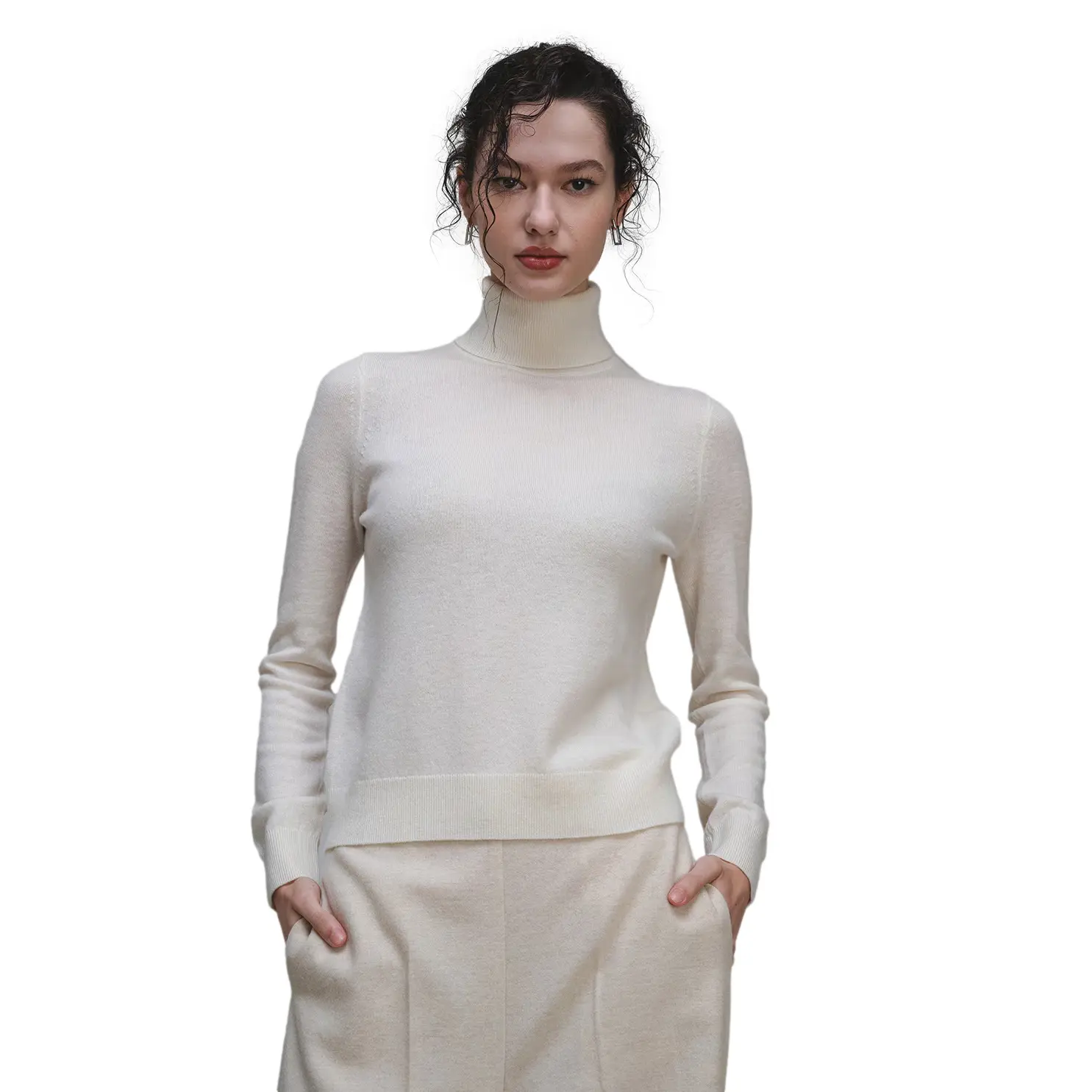 Stefanel Women's Blanc Wool Roll Neck Jumper For