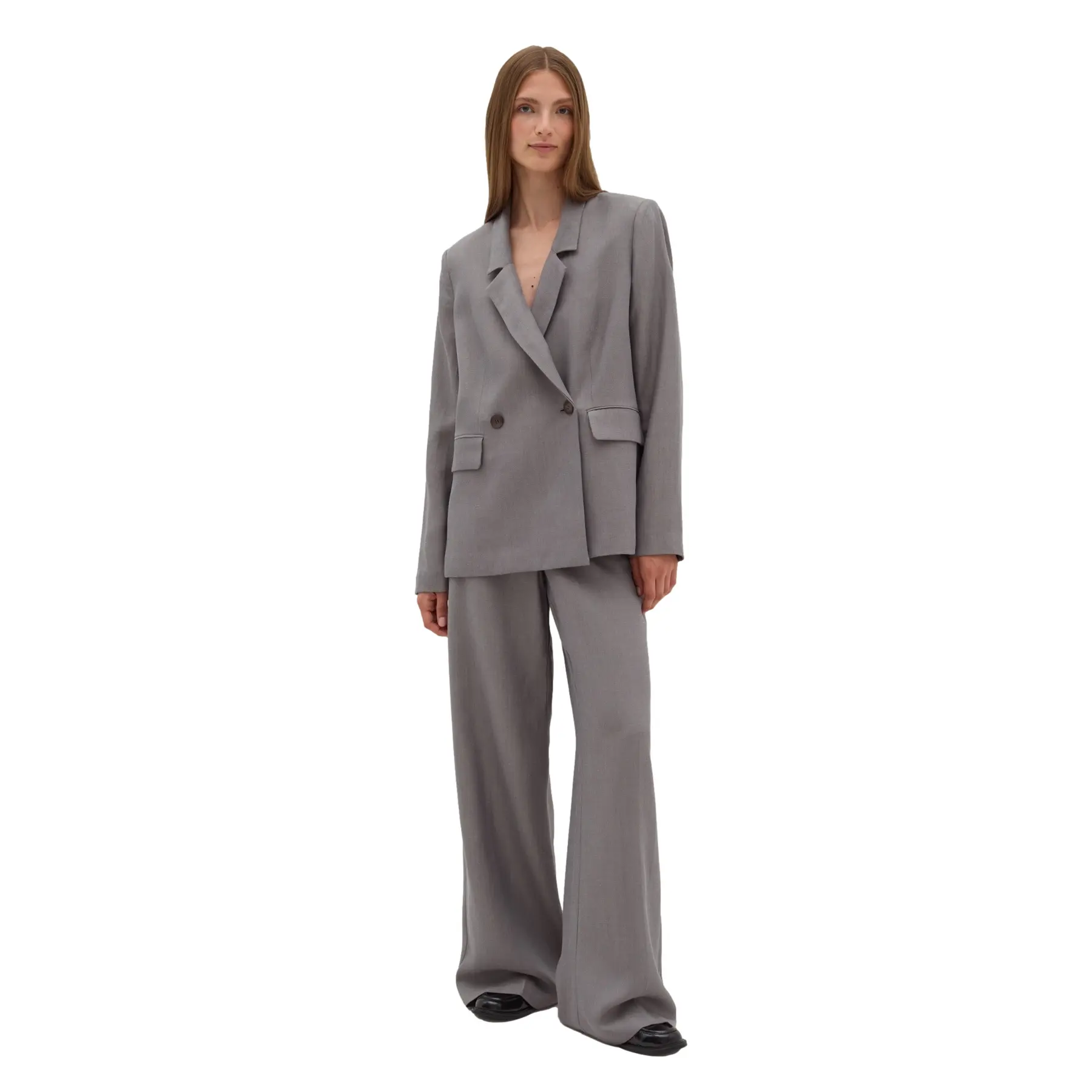 Stefanel Women's Gris Wide Leg Trousers