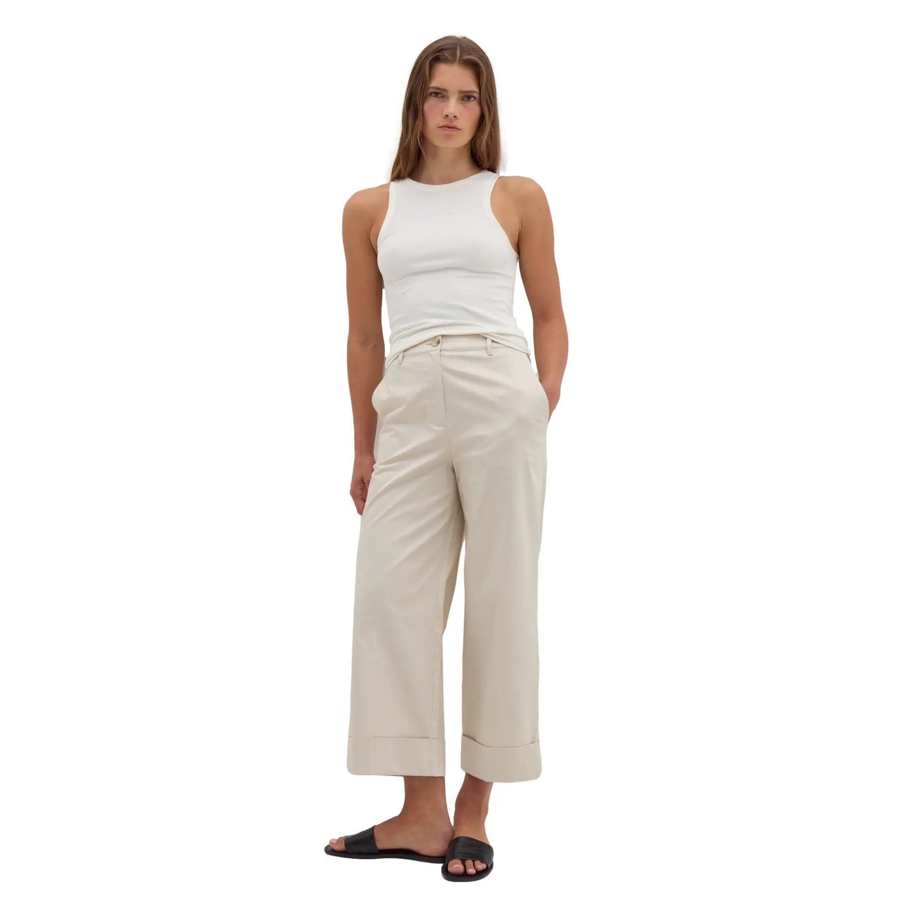 Stefanel Gris Wide Cuffed Trousers Woman