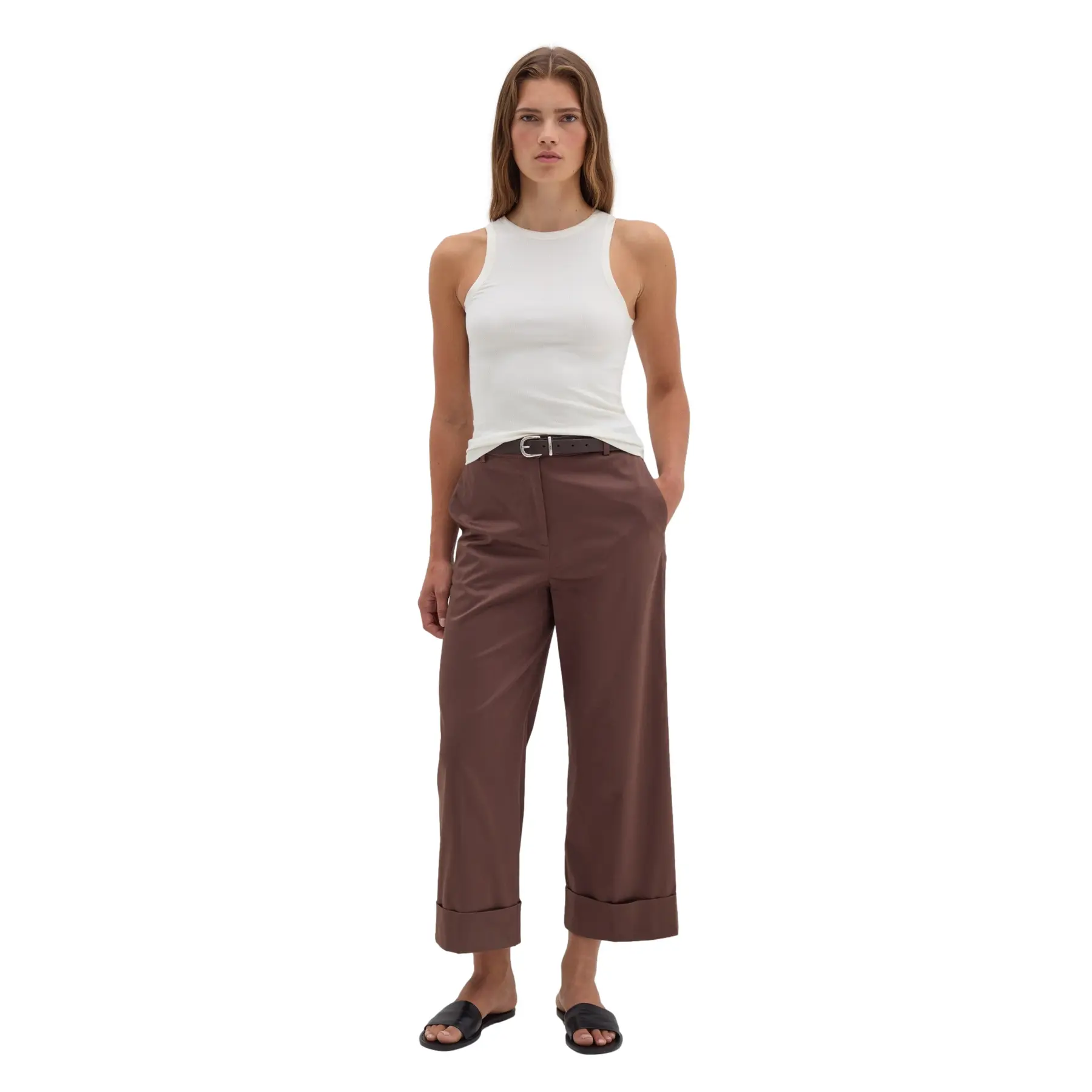 Stefanel Marron Wide Cuffed Trousers Woman