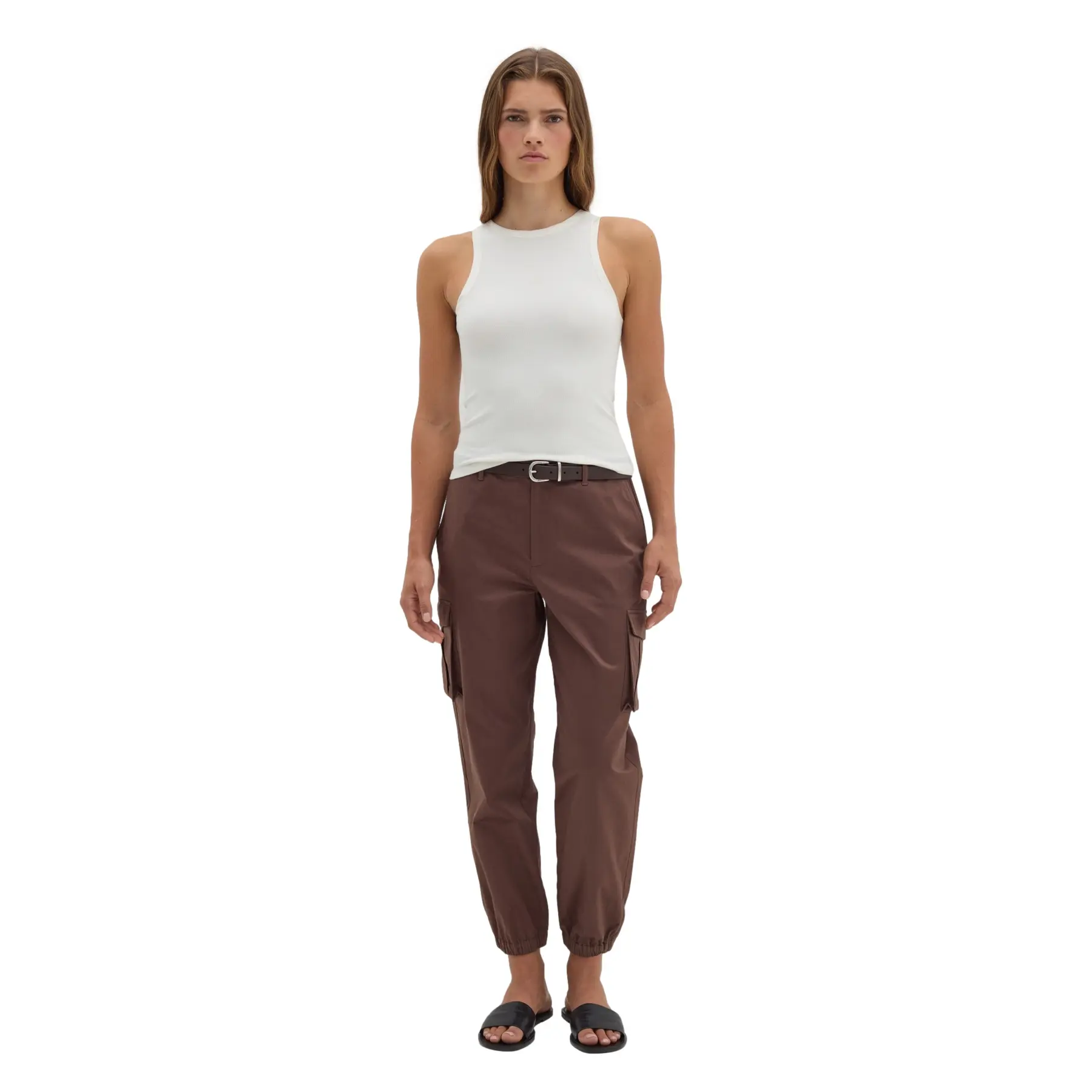 Pantalone cargo in satin di cotone donna