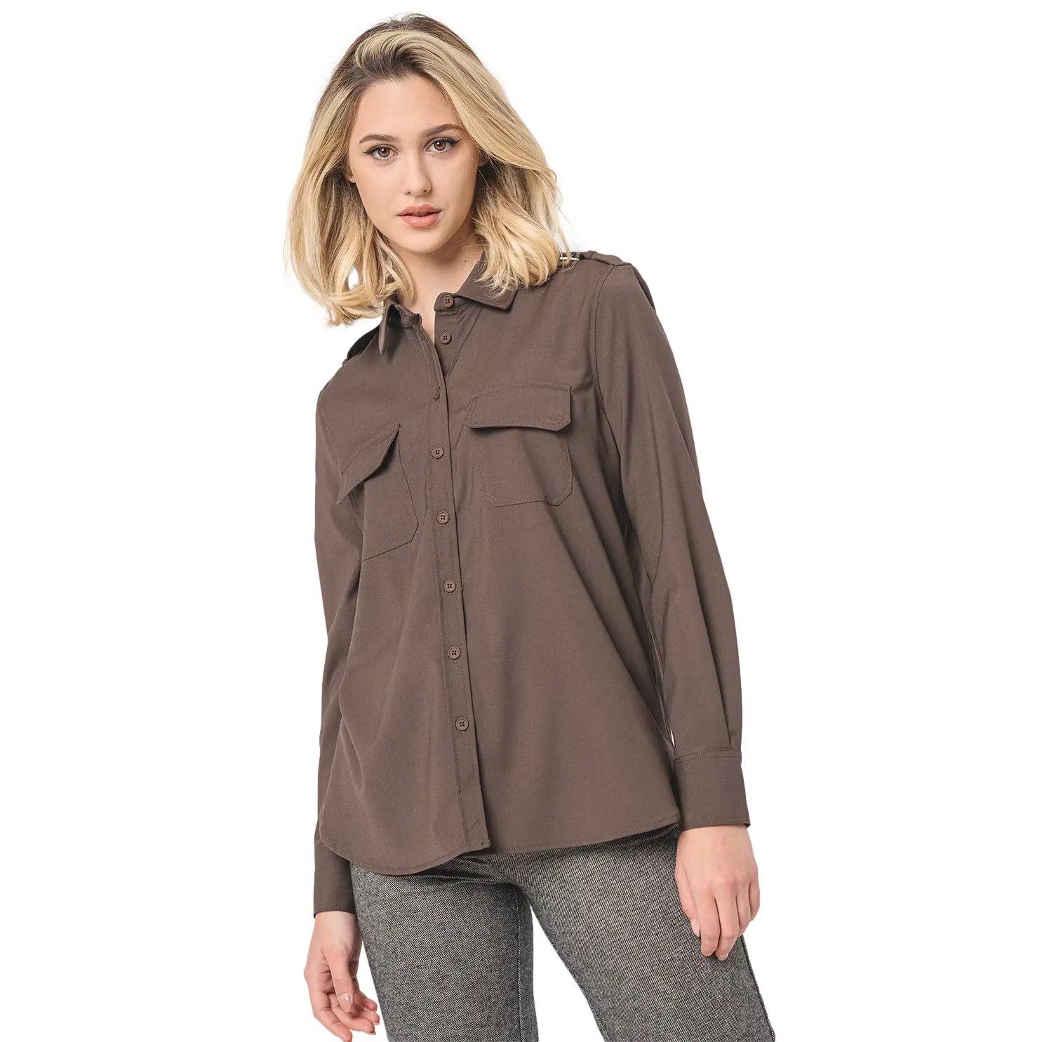 Dames blouse met lange mouwen en zakken Stefanel Utility