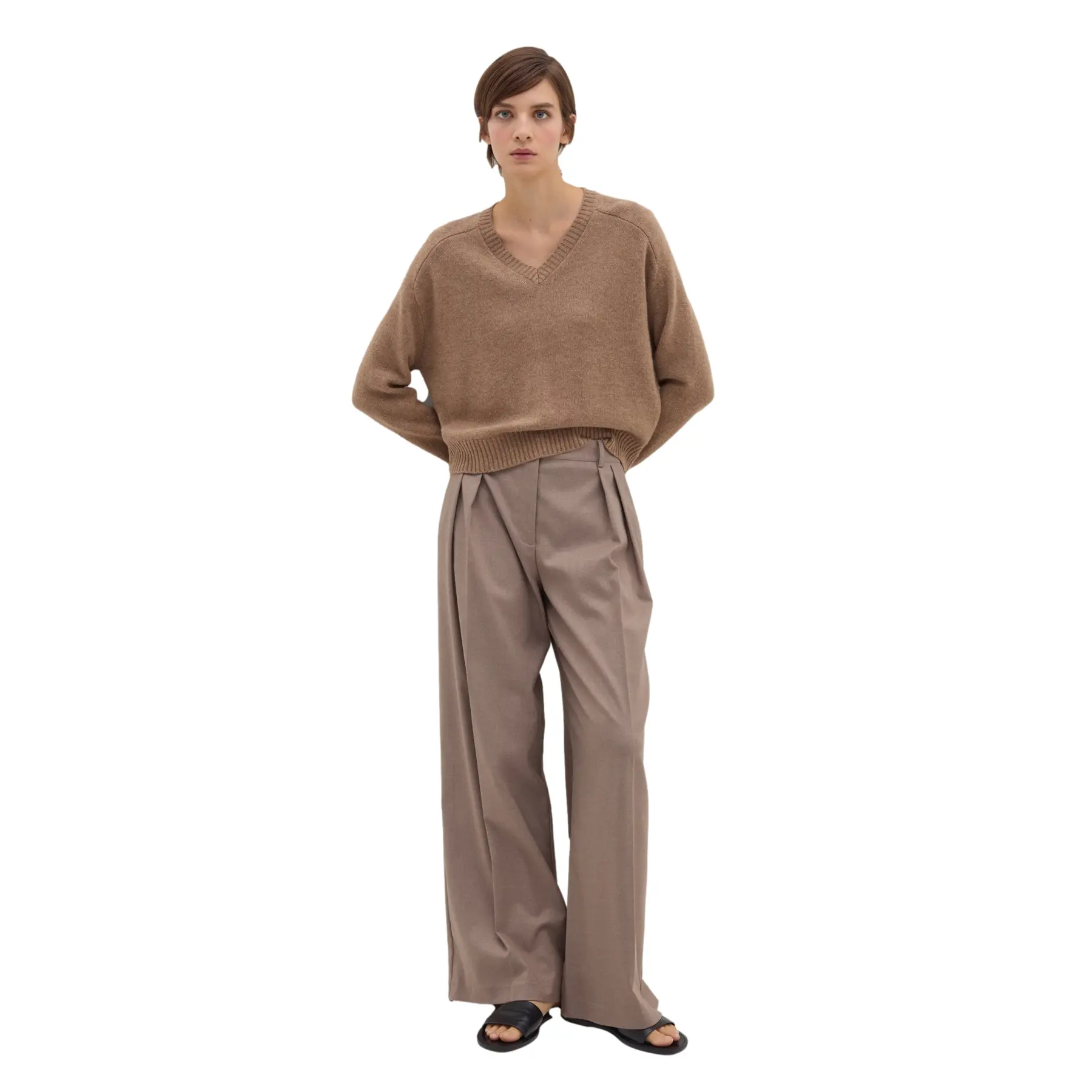 Stefanel Women's Marron Cashmere V-Neck Sweater For