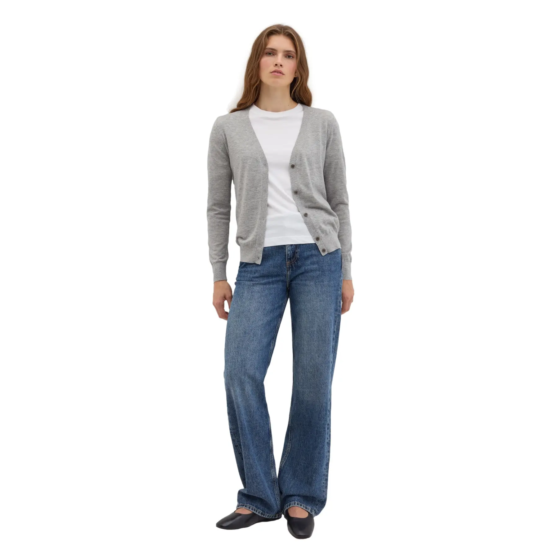 Stefanel Women's Gris Wool And Silk V-Neck Cardigan For
