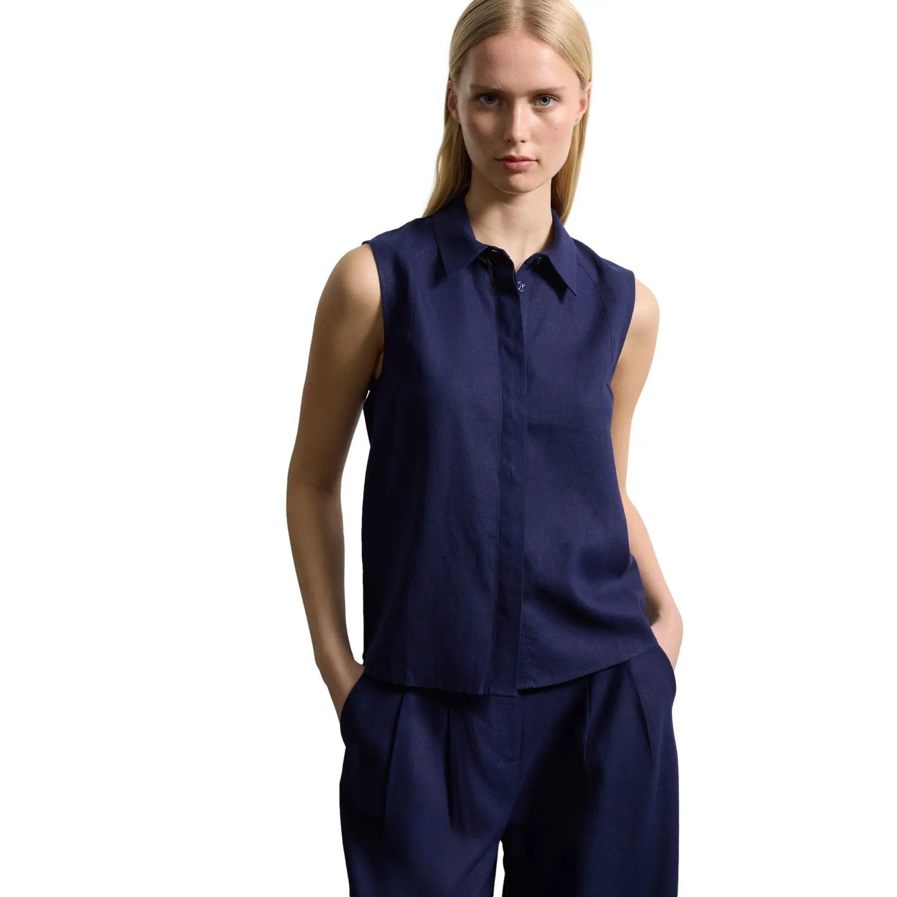 Camicia senza maniche in lino donna