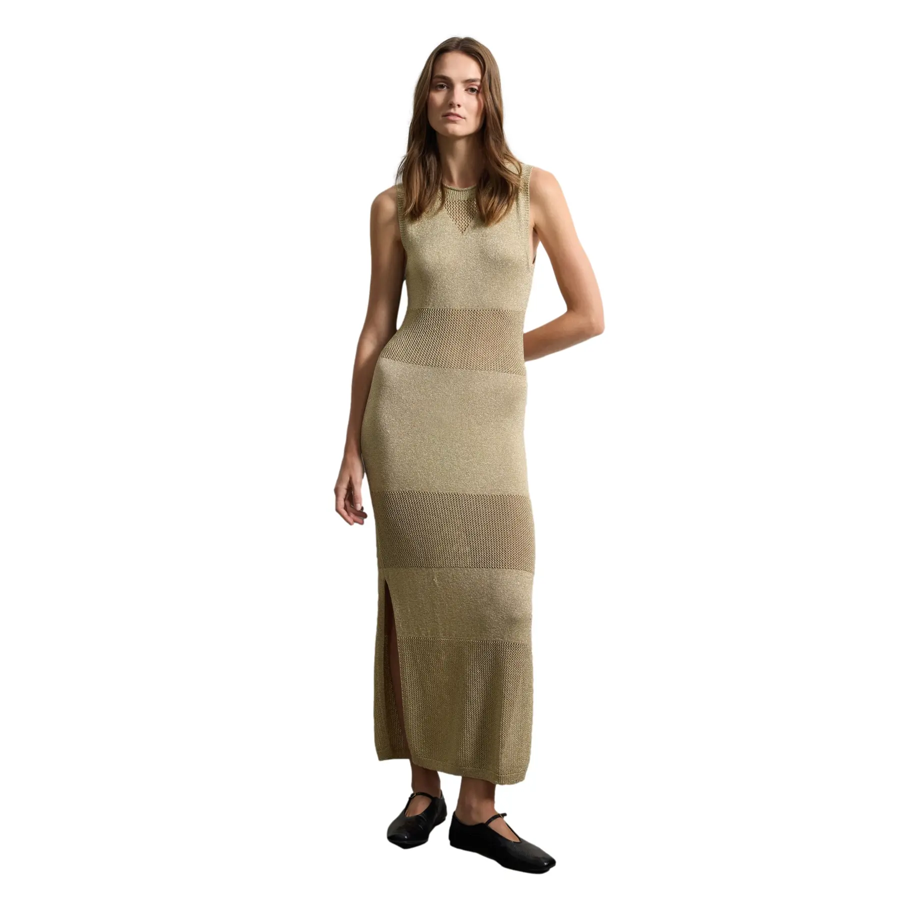 Abito lungo aderente in maglia a coste donna