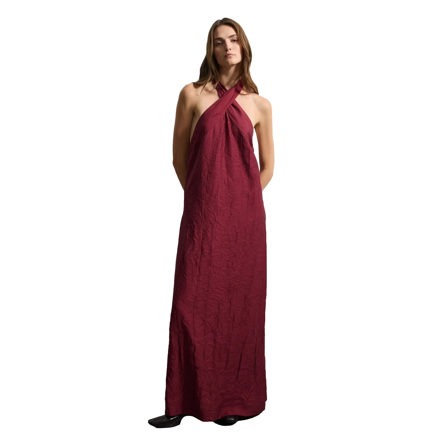Abito lungo con colletto all'americana donna