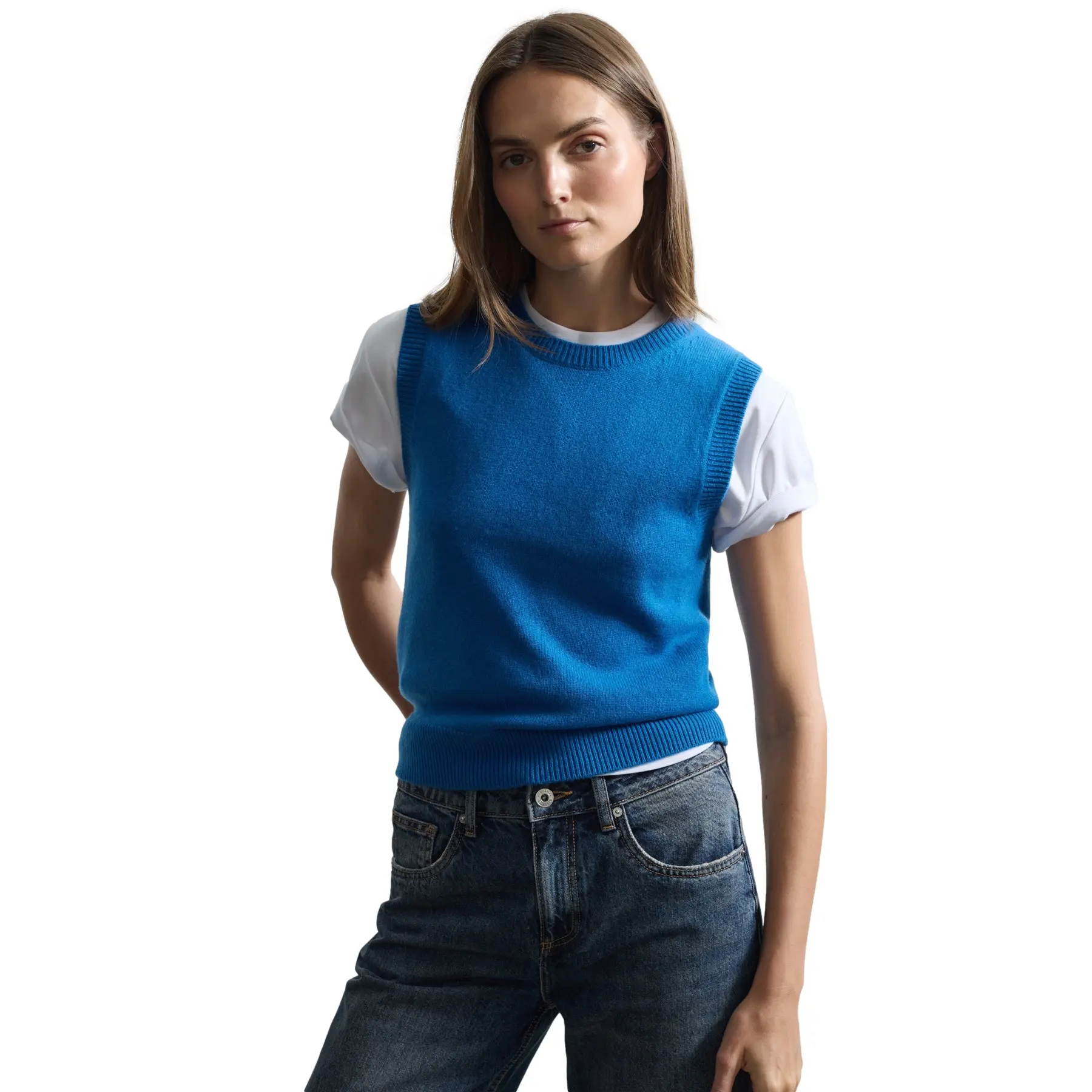 Stefanel Women's Bleu Sleeveless Wool Jumper