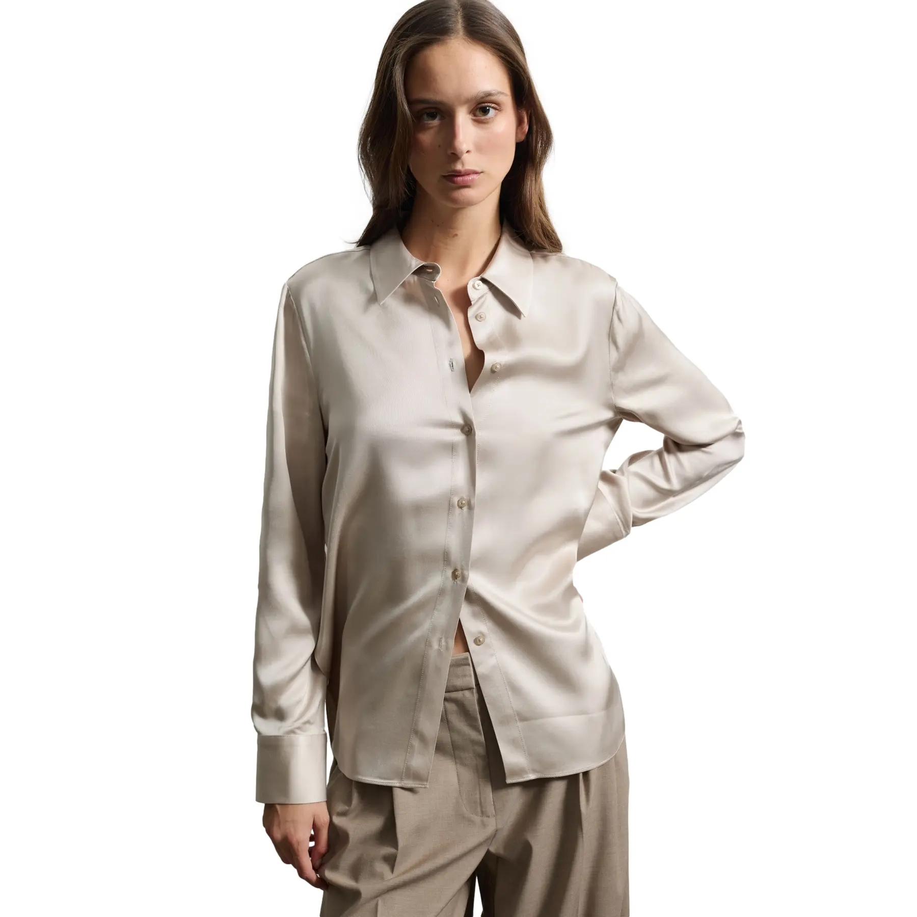 Camicia a maniche lunghe in satin per donna