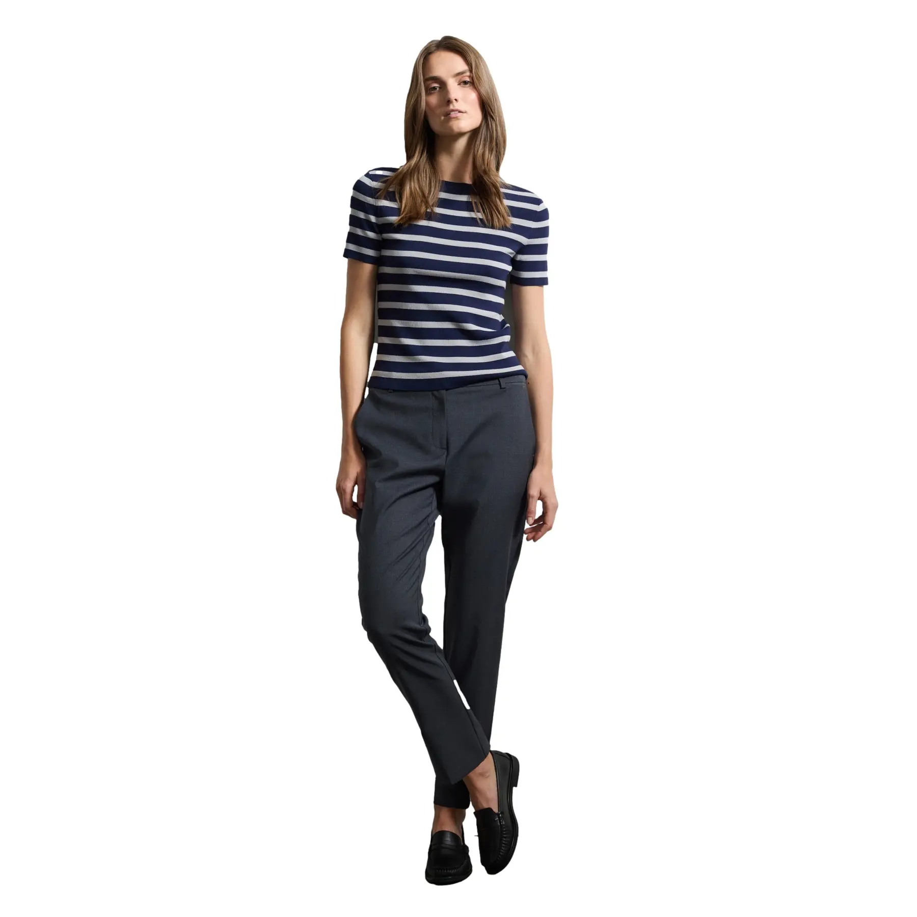 Stefanel Women's Gris Wool Blend Trousers Regular Fit