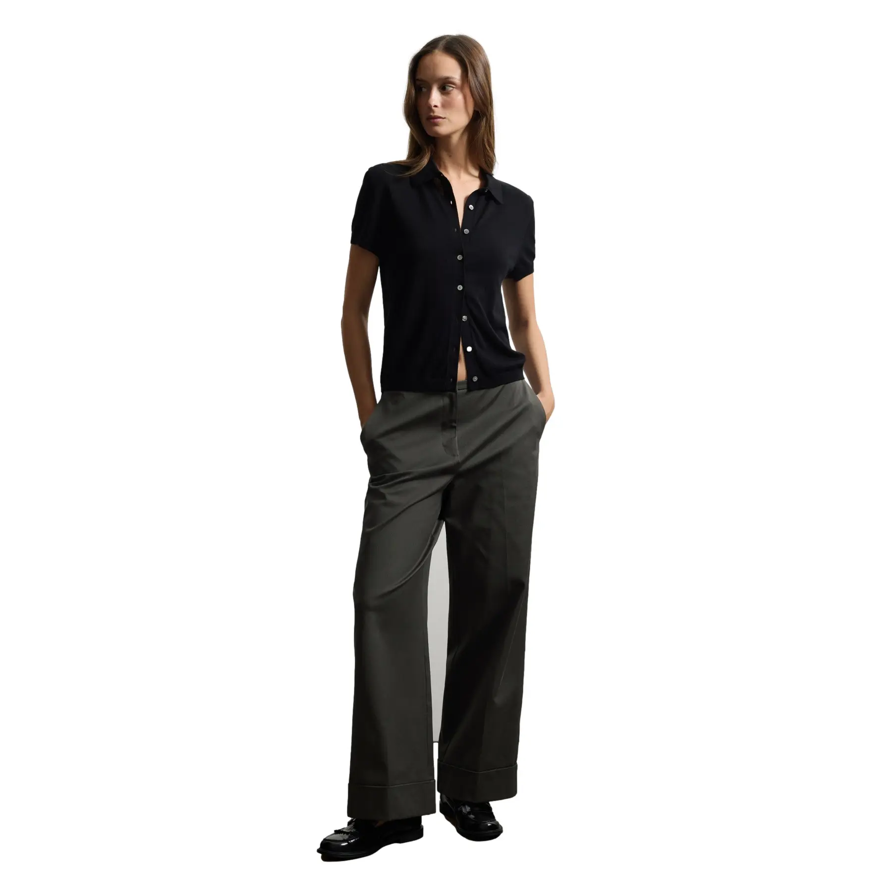 Stefanel Women's Gris ’S Stretch Cotton Trousers Regular Fit