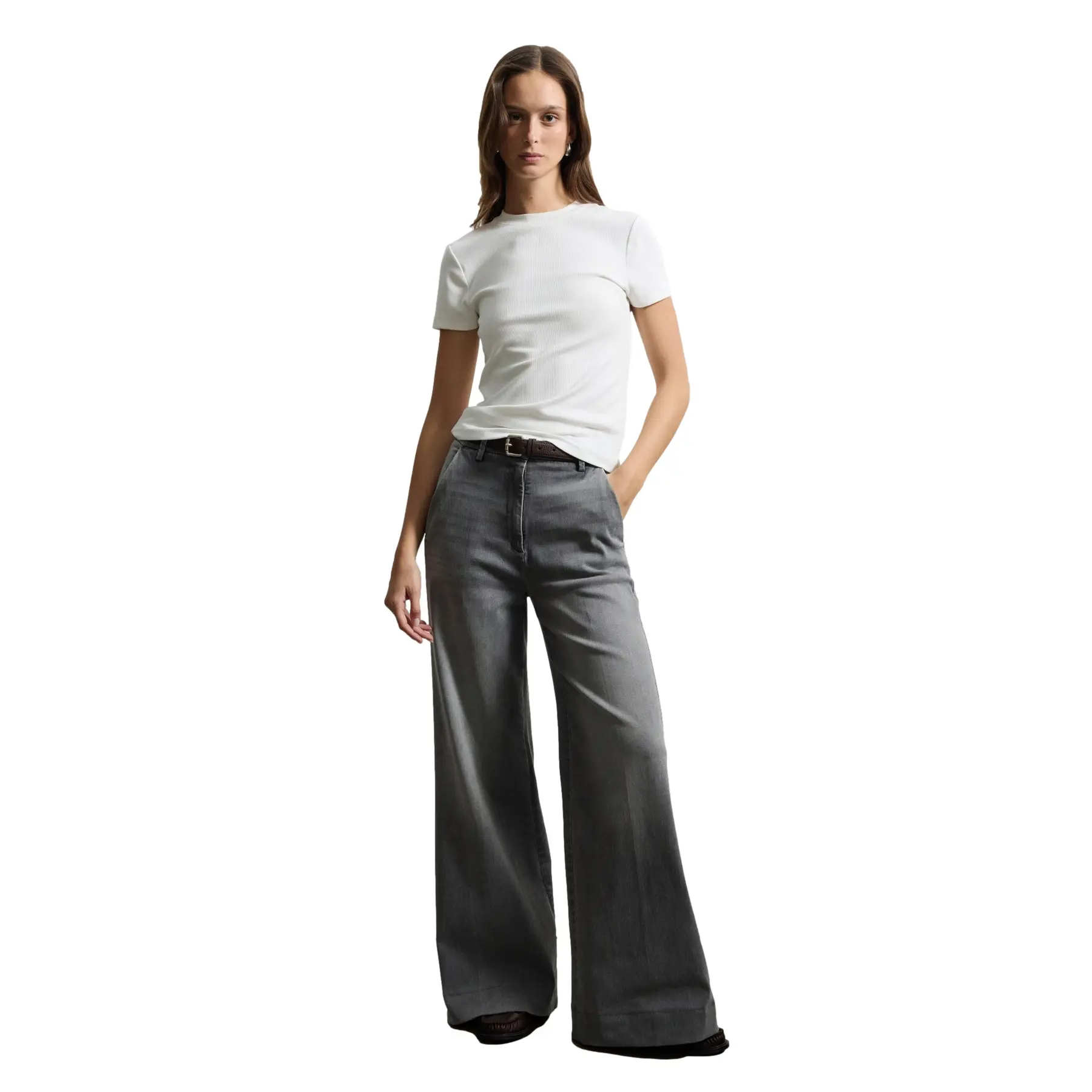 Stefanel Women's Gris Wide Leg Denim Trousers
