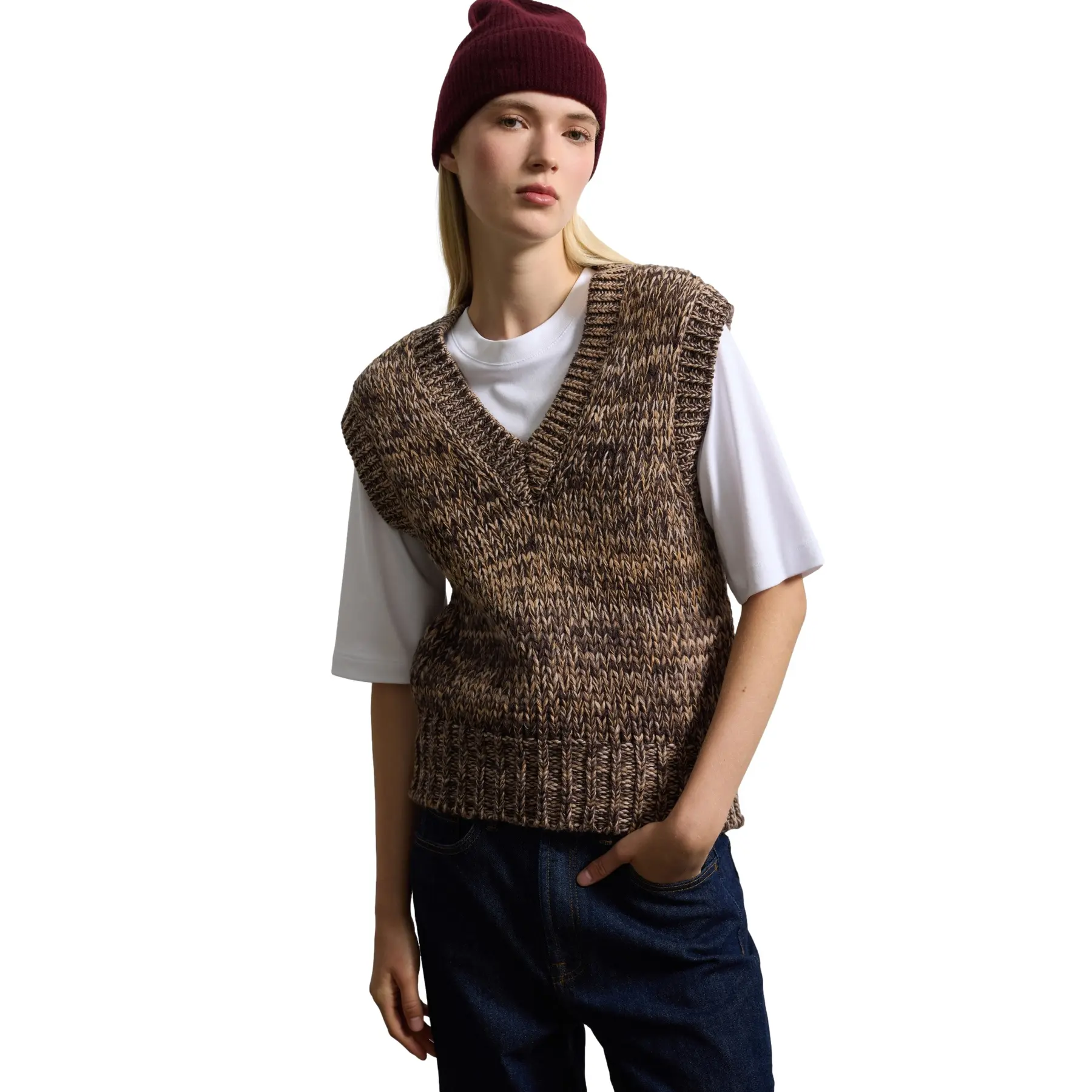 Stefanel Women's Marron Oversized Wool Gilet