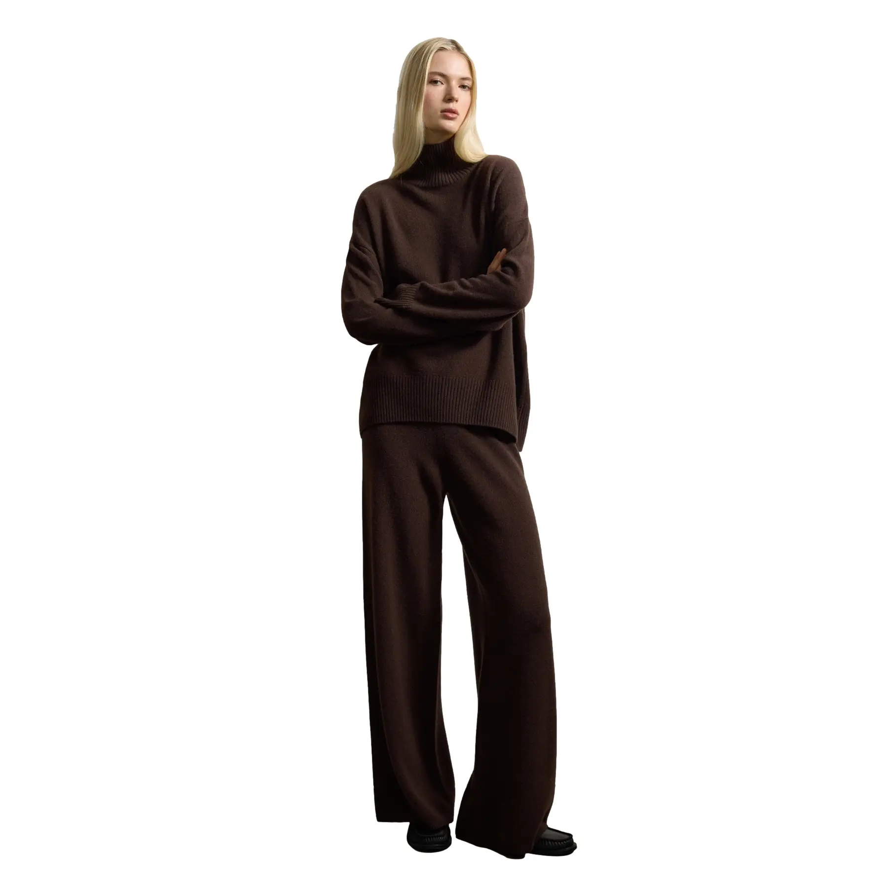 Stefanel Women's Marron Pure Wool Trousers Regular Fit