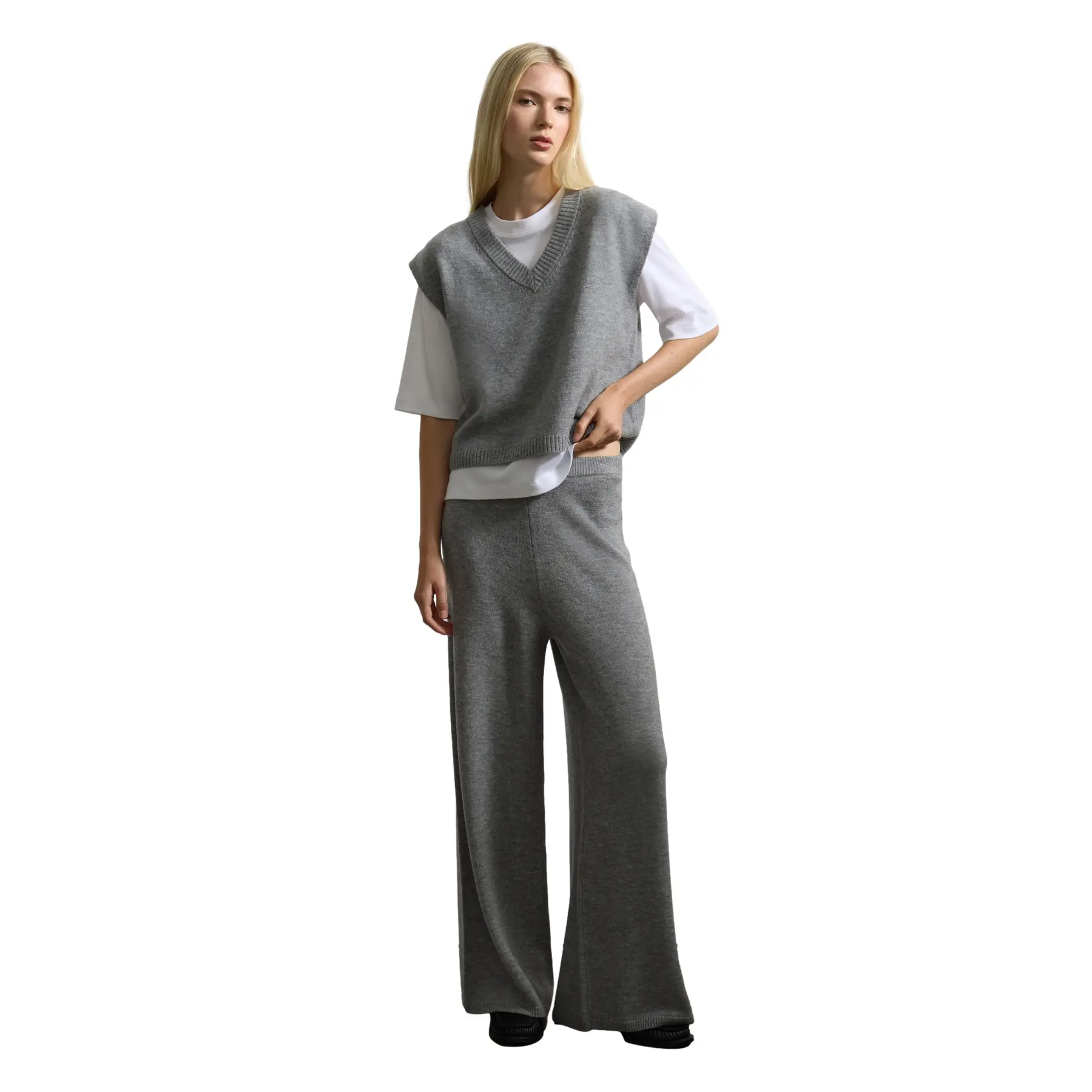 Stefanel Women's Gris Pure Wool Trousers Regular Fit