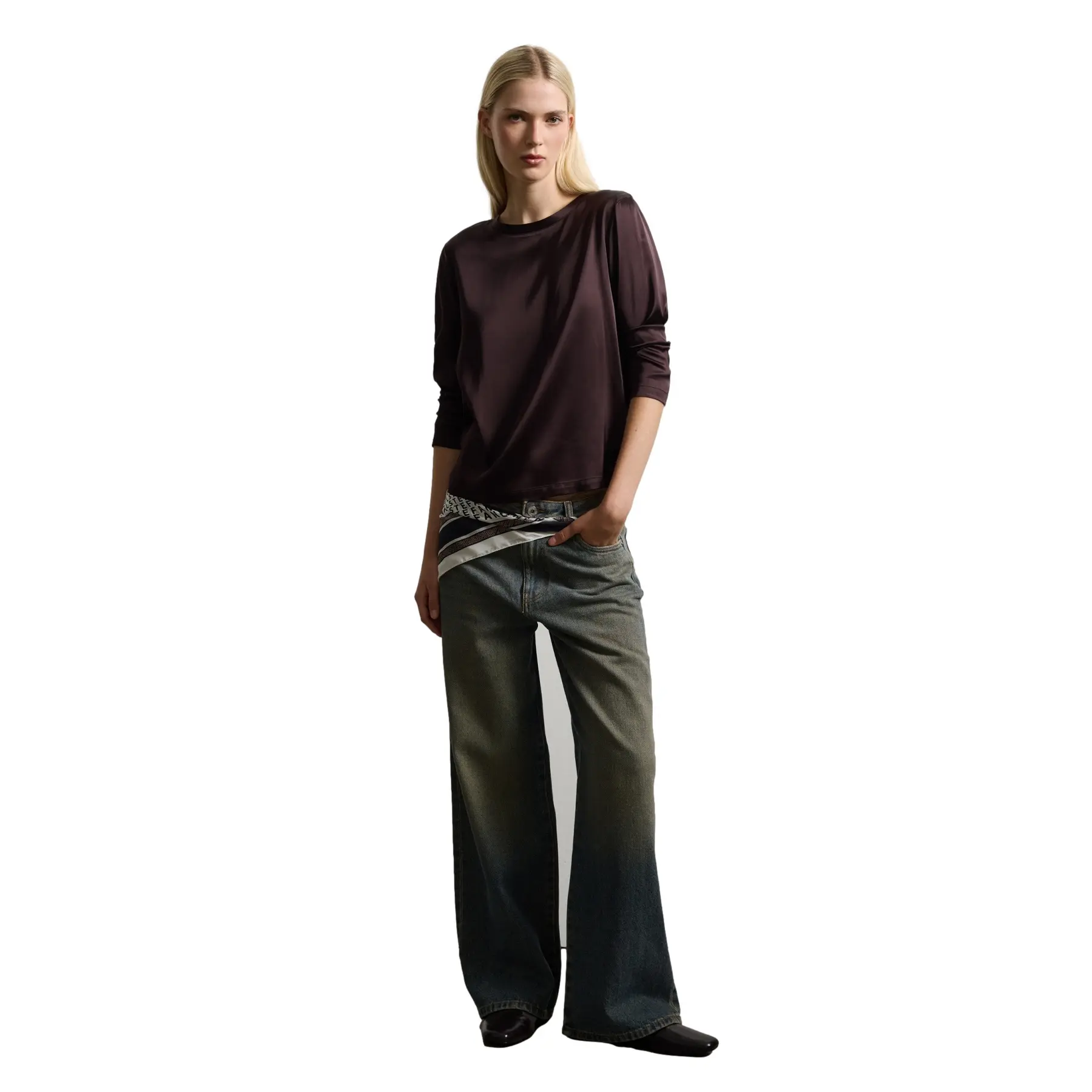 Stefanel Women's Marron Stretchy Shirt Regular Fit