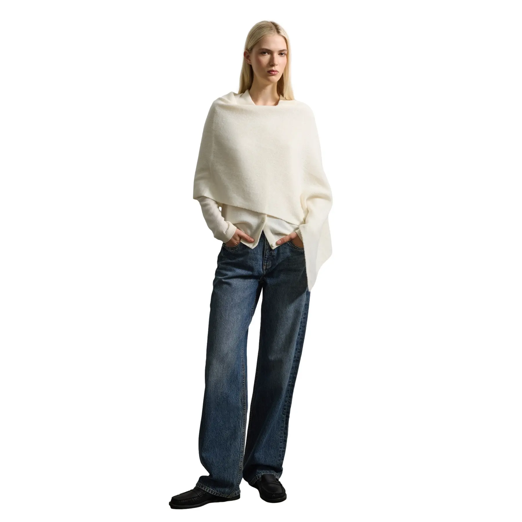 Dames wollen melange poncho Stefanel