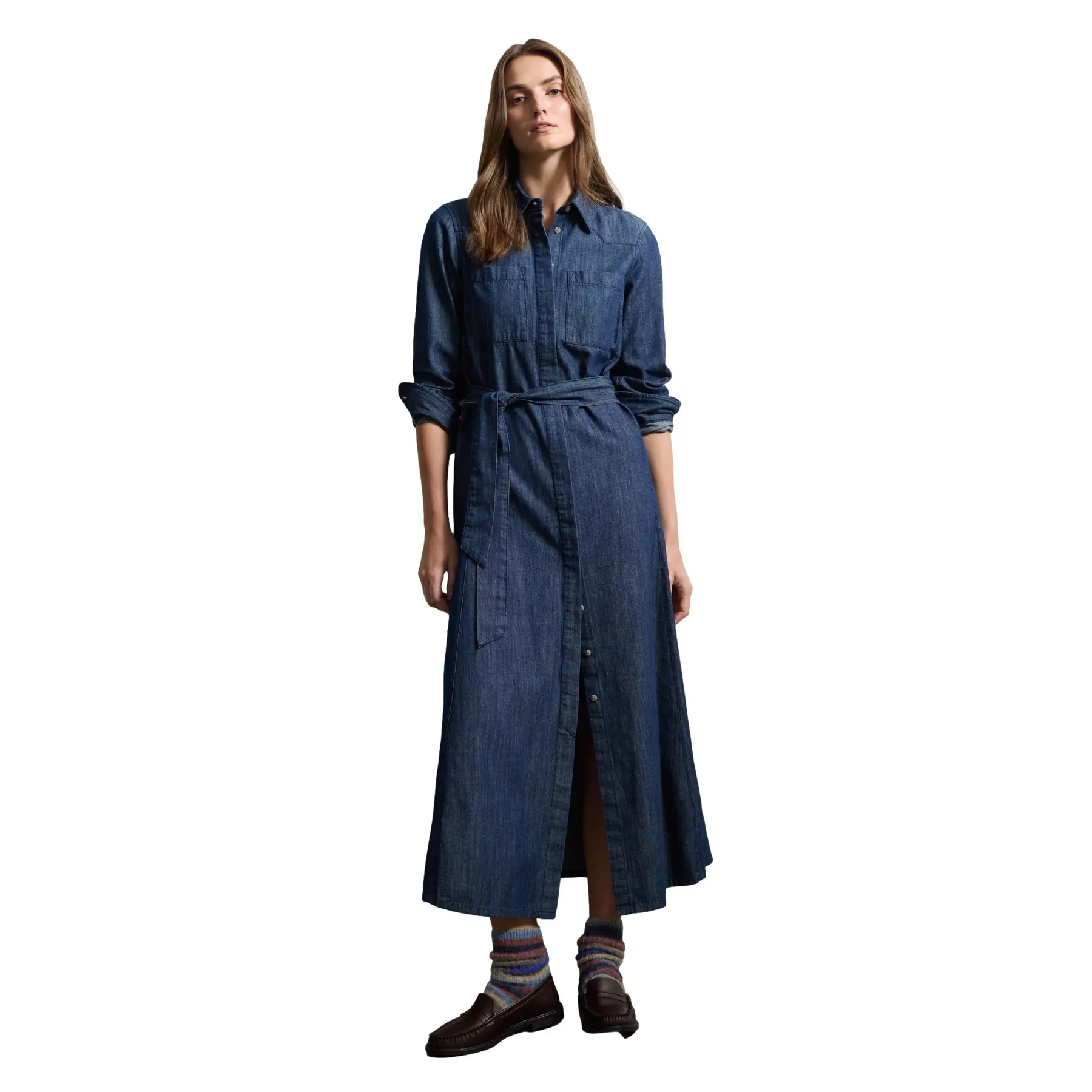 Stefanel Women's Bleu Cotton Denim Shirt Dress Regular Fit