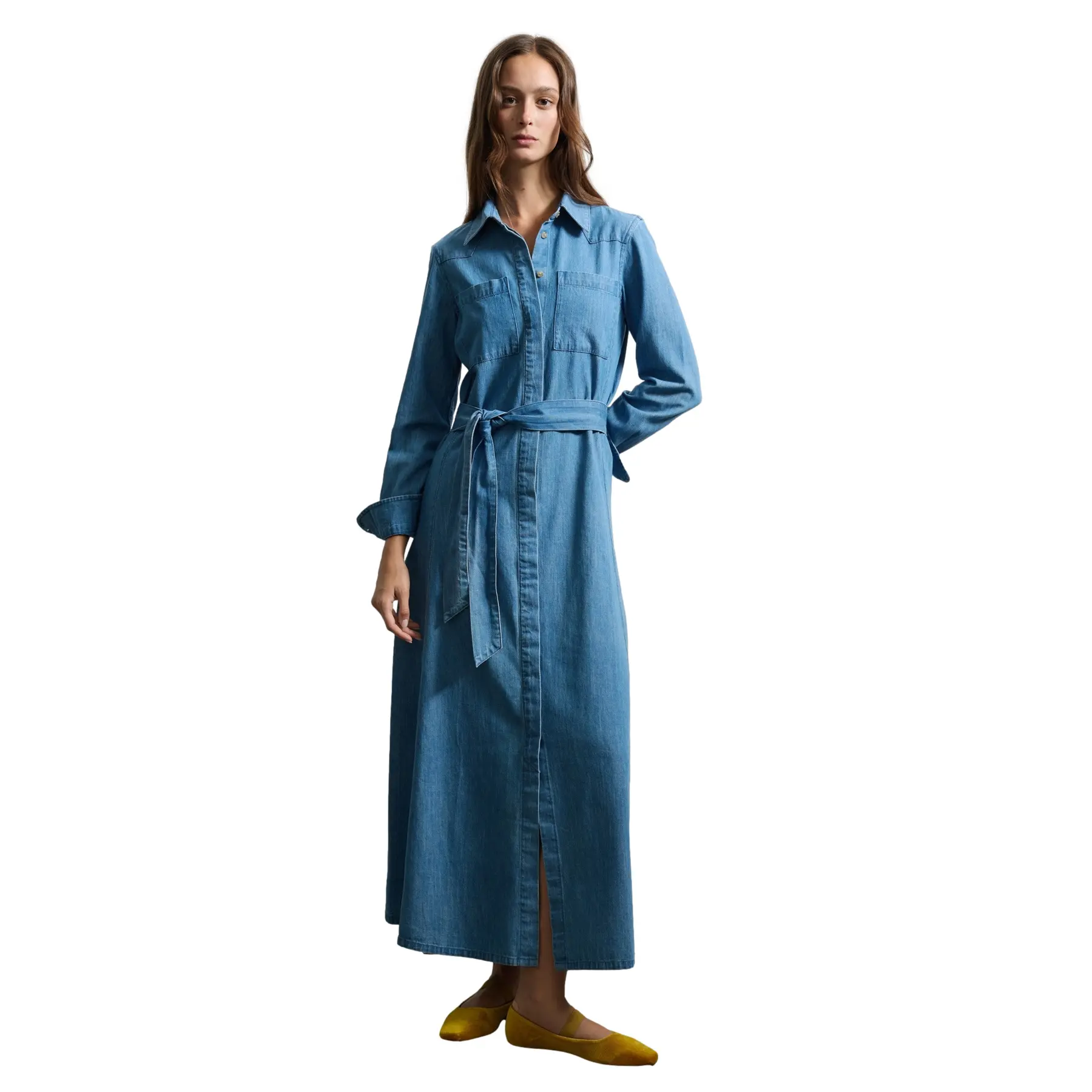 Stefanel Women's Bleu Cotton Denim Shirt Dress Regular Fit