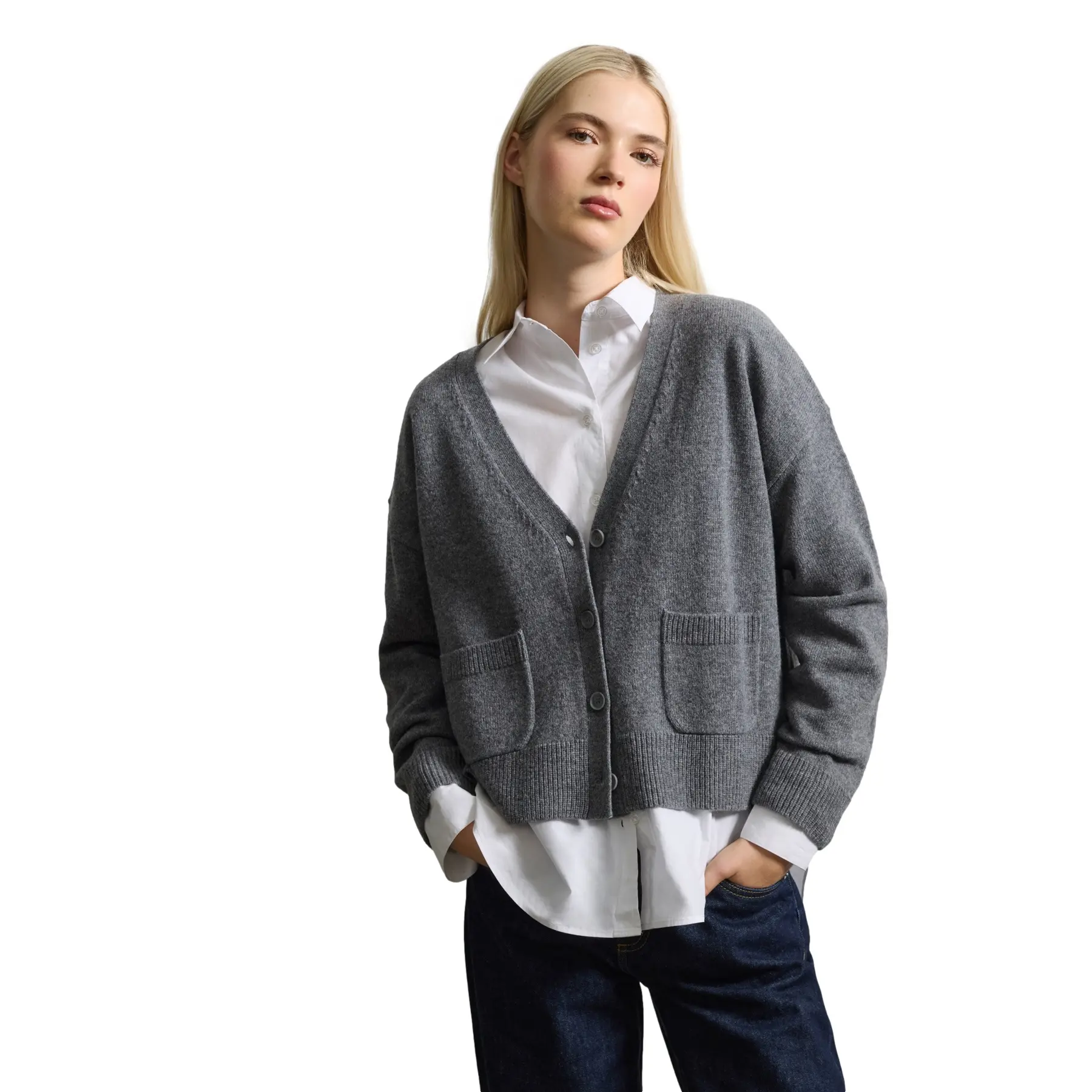 Stefanel Women's Gris Buttoned Pure Wool Cardigan