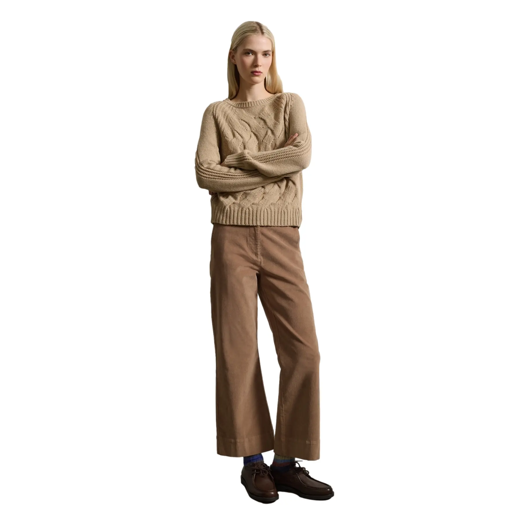 Stefanel Women's Beige Velvet Flared Trousers