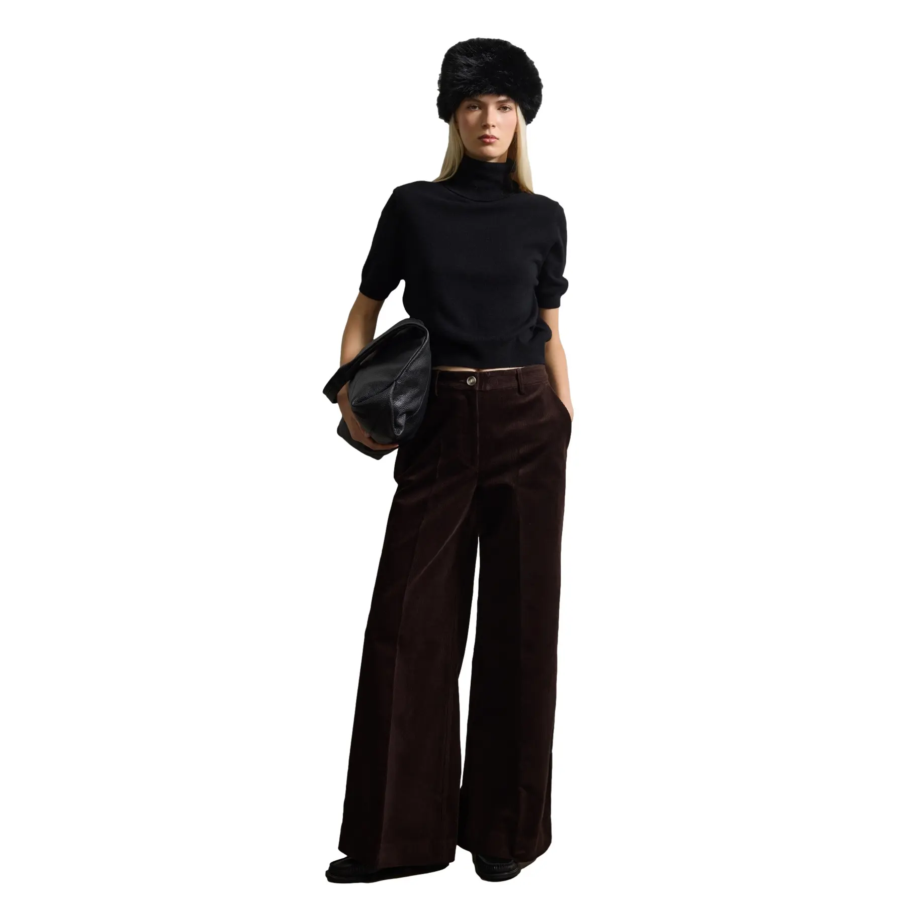 Stefanel Women's Marron Flared Cotton Trousers