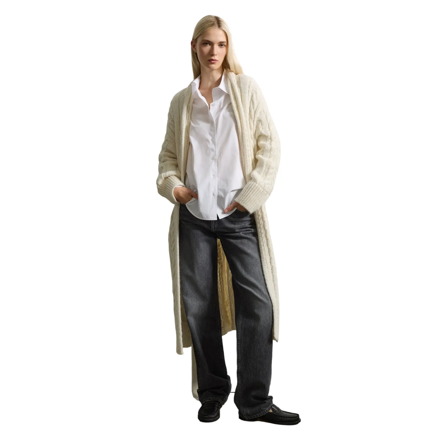 Cardigan lungo in lana e alpaca donna