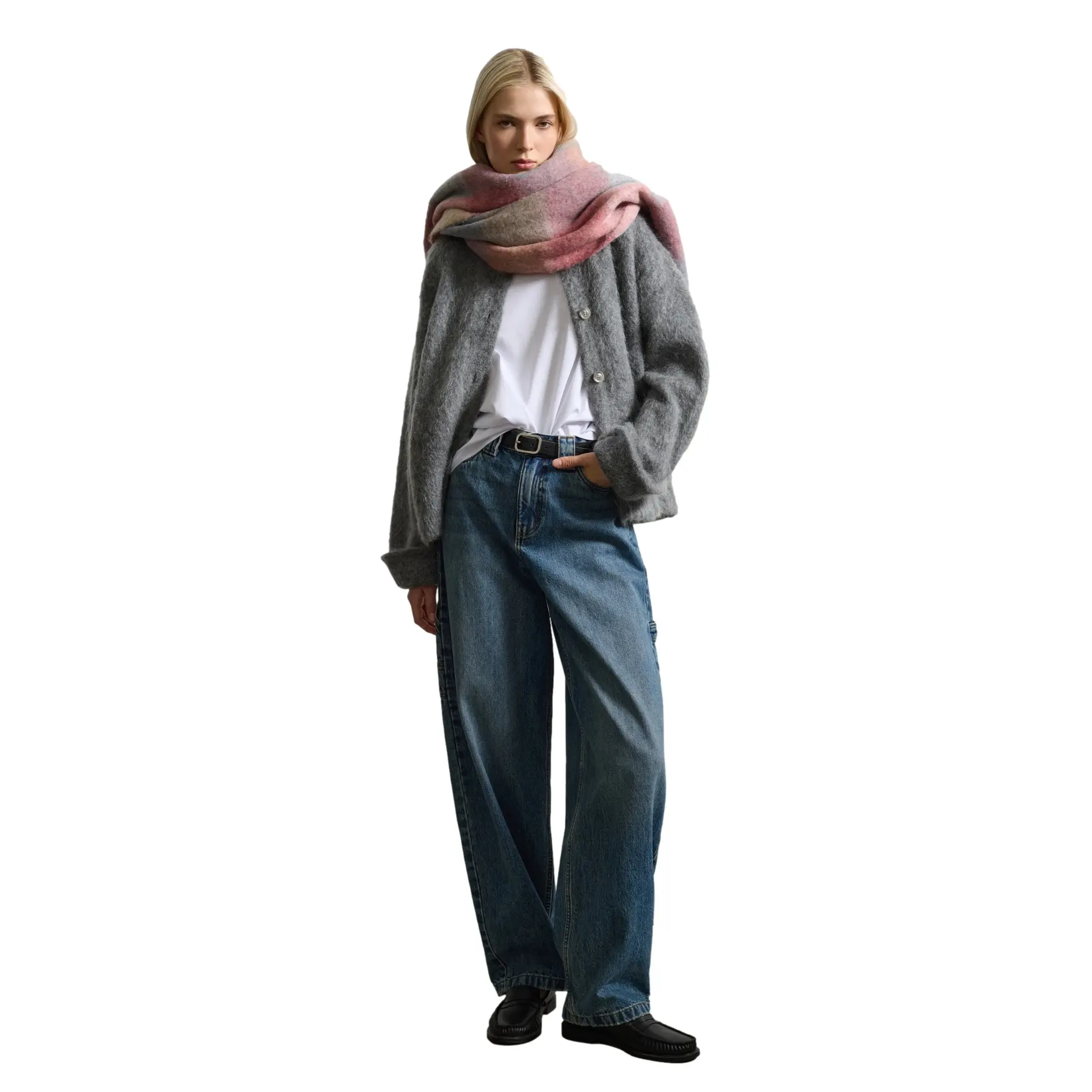 Stefanel Women's Gris Mohair And Wool Blend Cardigan