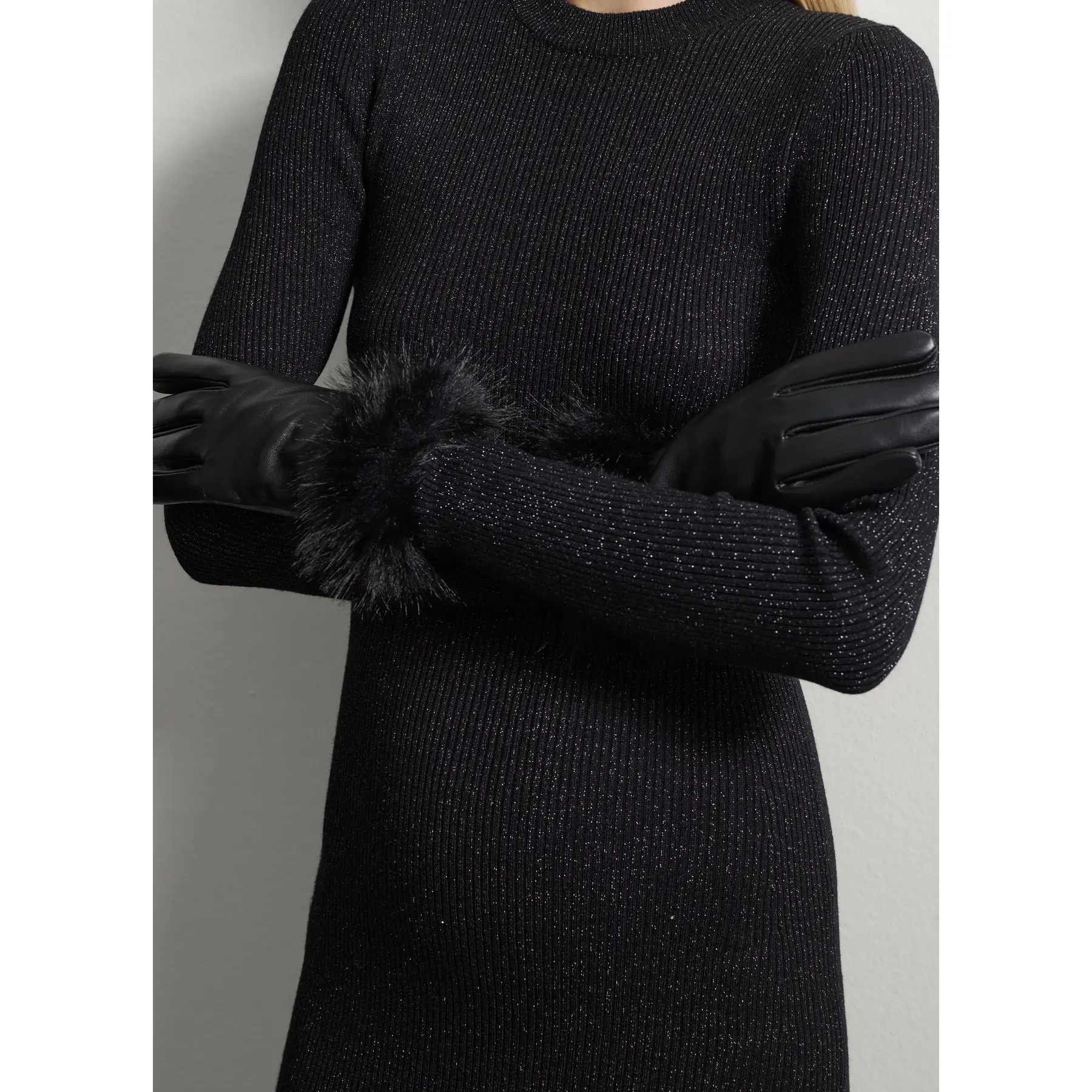 Handschuhe aus echtem Leder schwarz mit Kunstpelzumschlag für Damen Stefanel