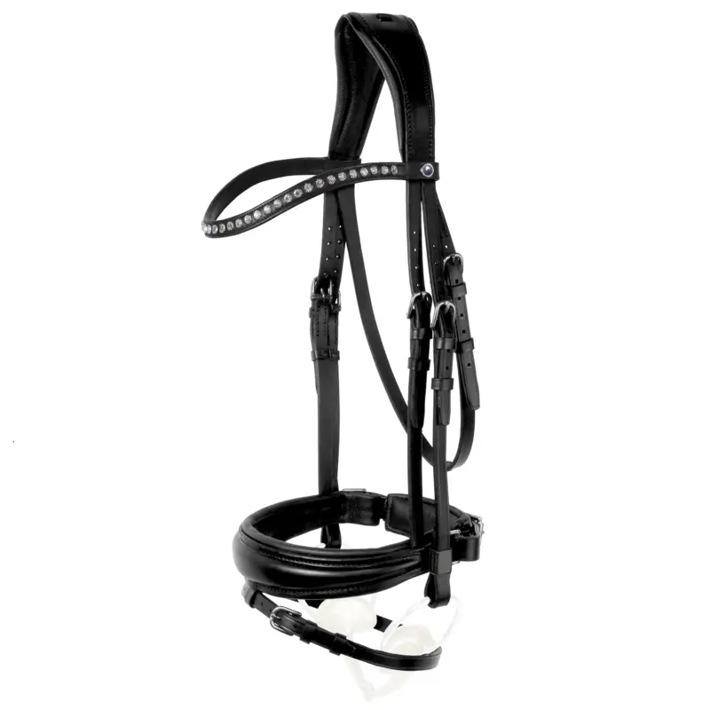 Bridon équitation muserolle combinée arrondie avec frontal à cristaux Stübben Clare Slide&Lock