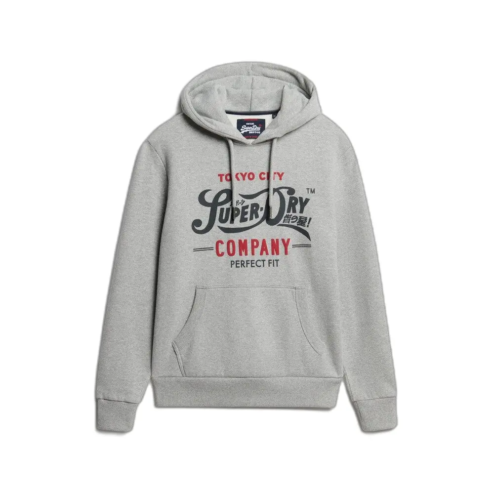 Superdry Gris Hooded Sweatshirt Perfect Fit Script
