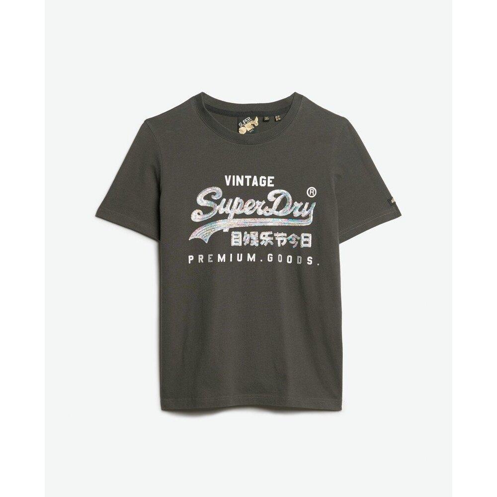 5063068348854 - Glitzerndes T-Shirt mit VL-Motiv für Damen Superdry