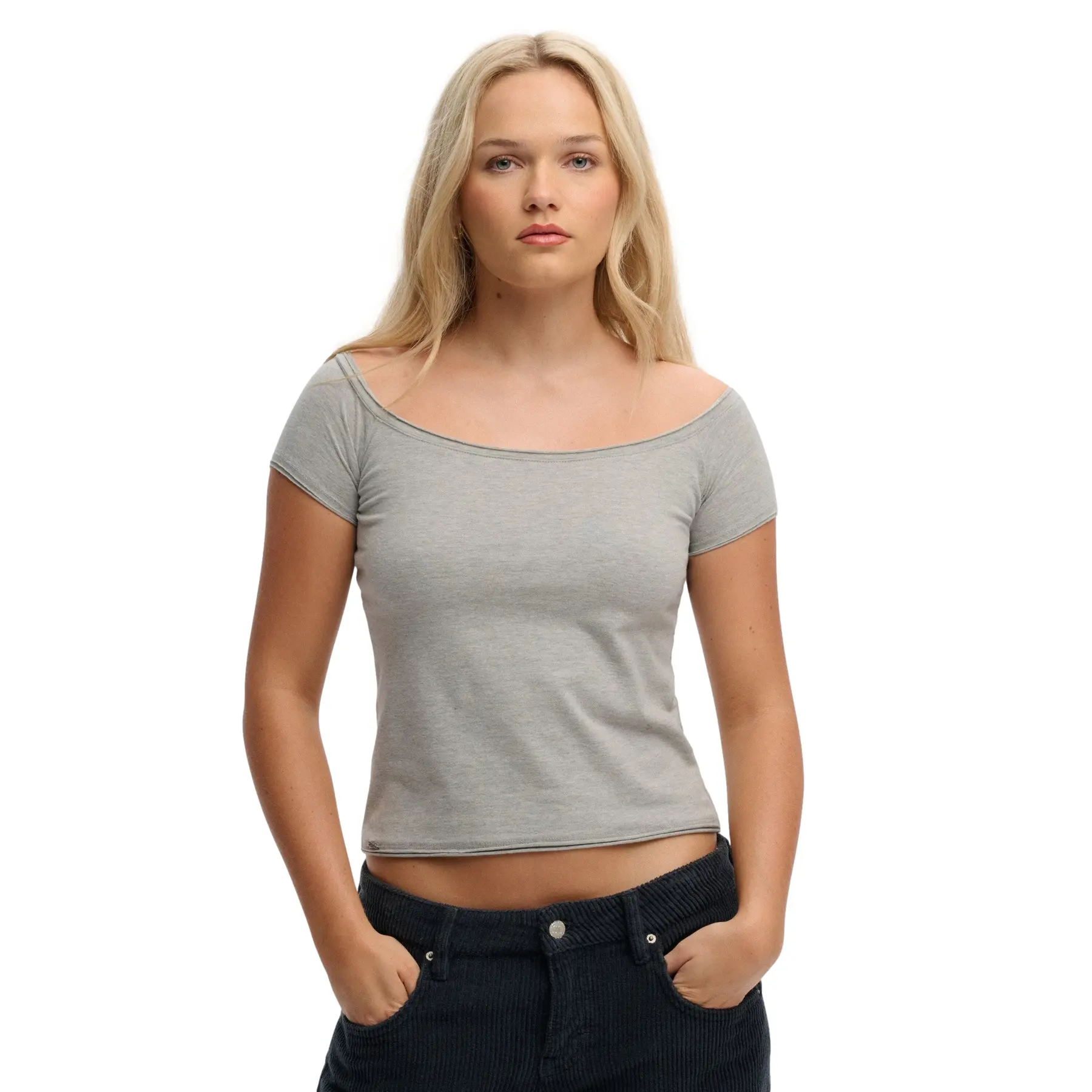 T-shirt bardot con spalle scoperte donna