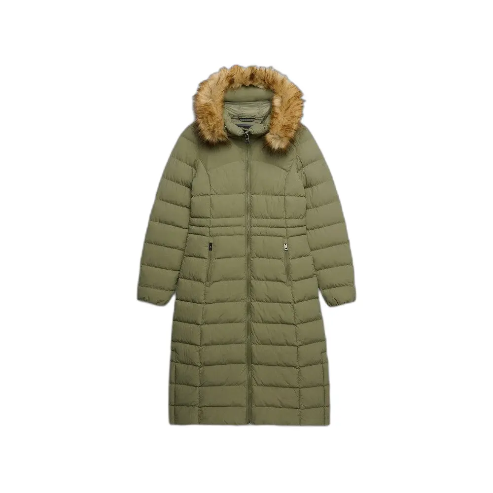 Damen lange Steppjacke mit Kapuze Superdry Fuji