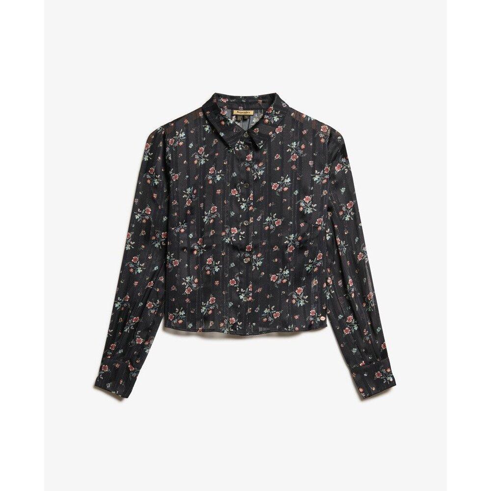 Camicia a maniche lunghe trasparente stampata brillante donna