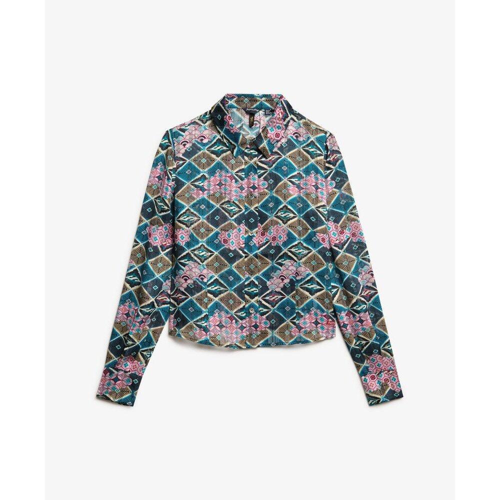 Camicia a maniche lunghe trasparente stampata brillante donna