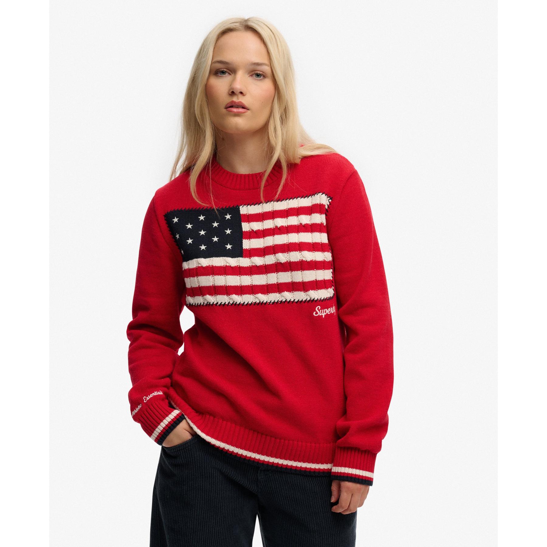 Maglione con col rotondo e bandiera Americana donna  Athletic Essentials