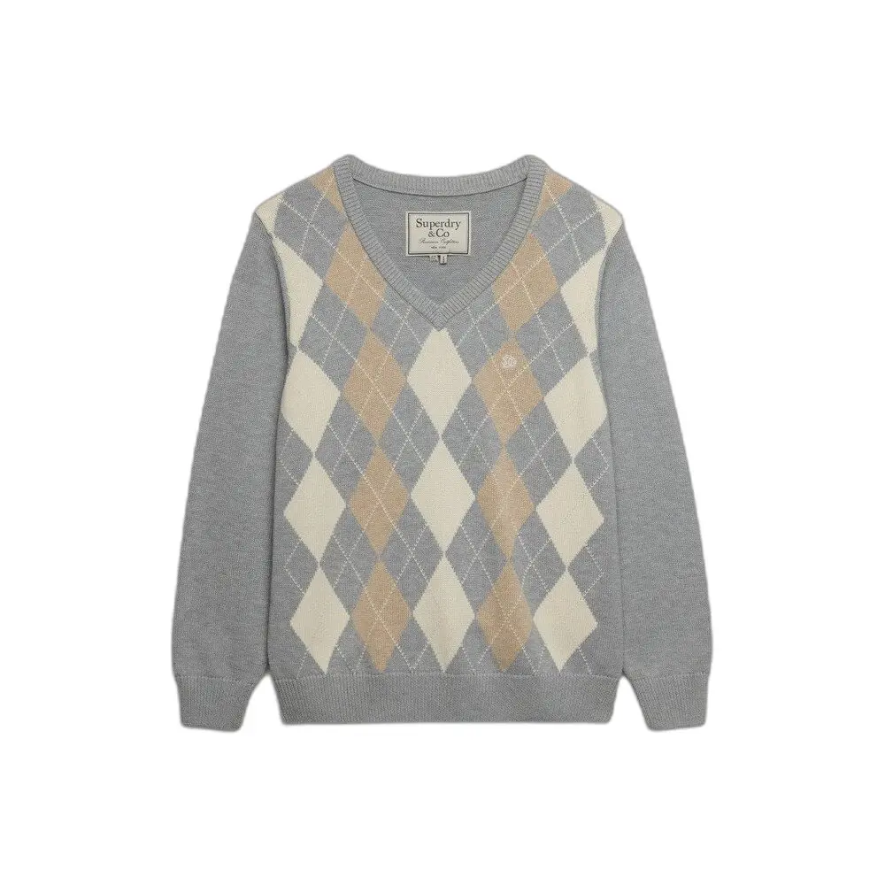 Superdry - Argyle Trui met V-hals Relaxed Pasvorm - Dames - Sweaters