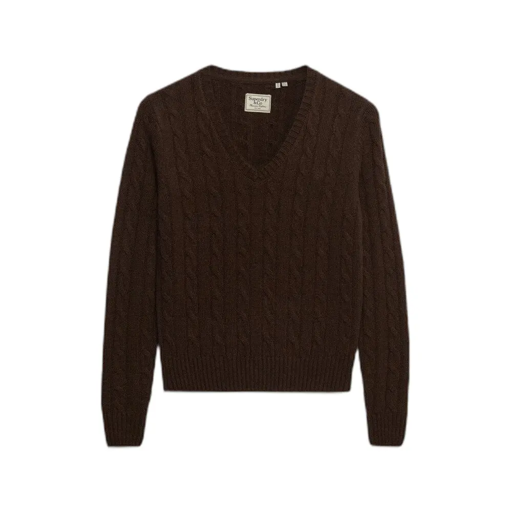 Superdry - Wollen Mix Kabel V-hals Trui - Dames - Sweaters