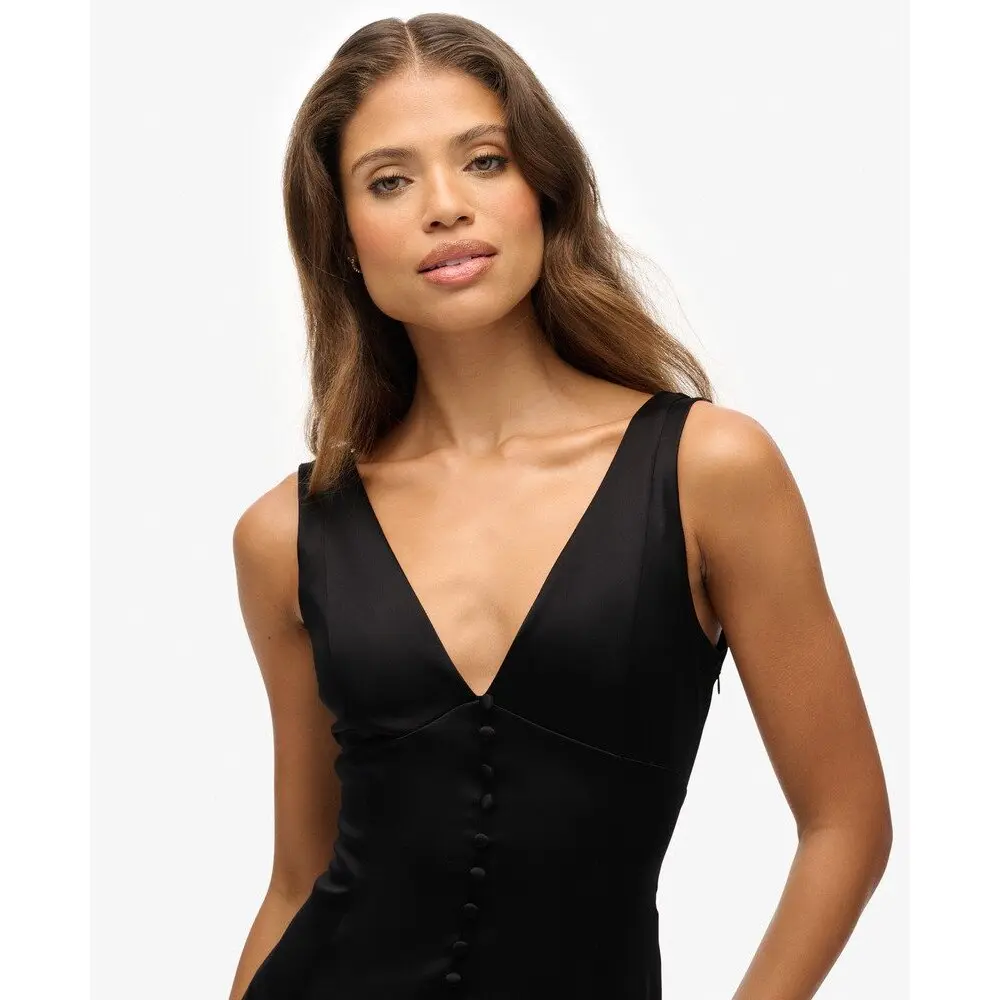 superdry satin dress womens Satin Racer Midi Dress in Black