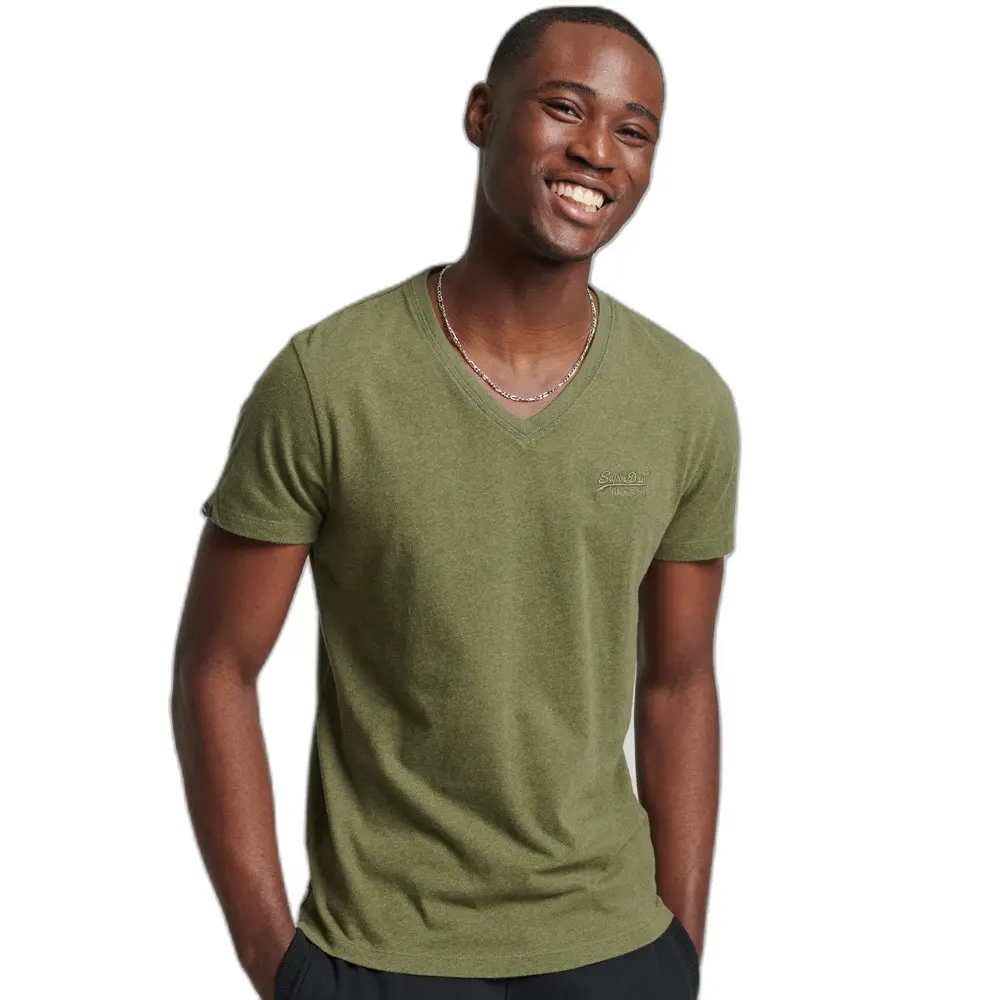 5057847750587 - Herren Vintage Logo T-Shirt mit V-Ausschnitt aus Bio-Baumwolle Grün - Größe XS